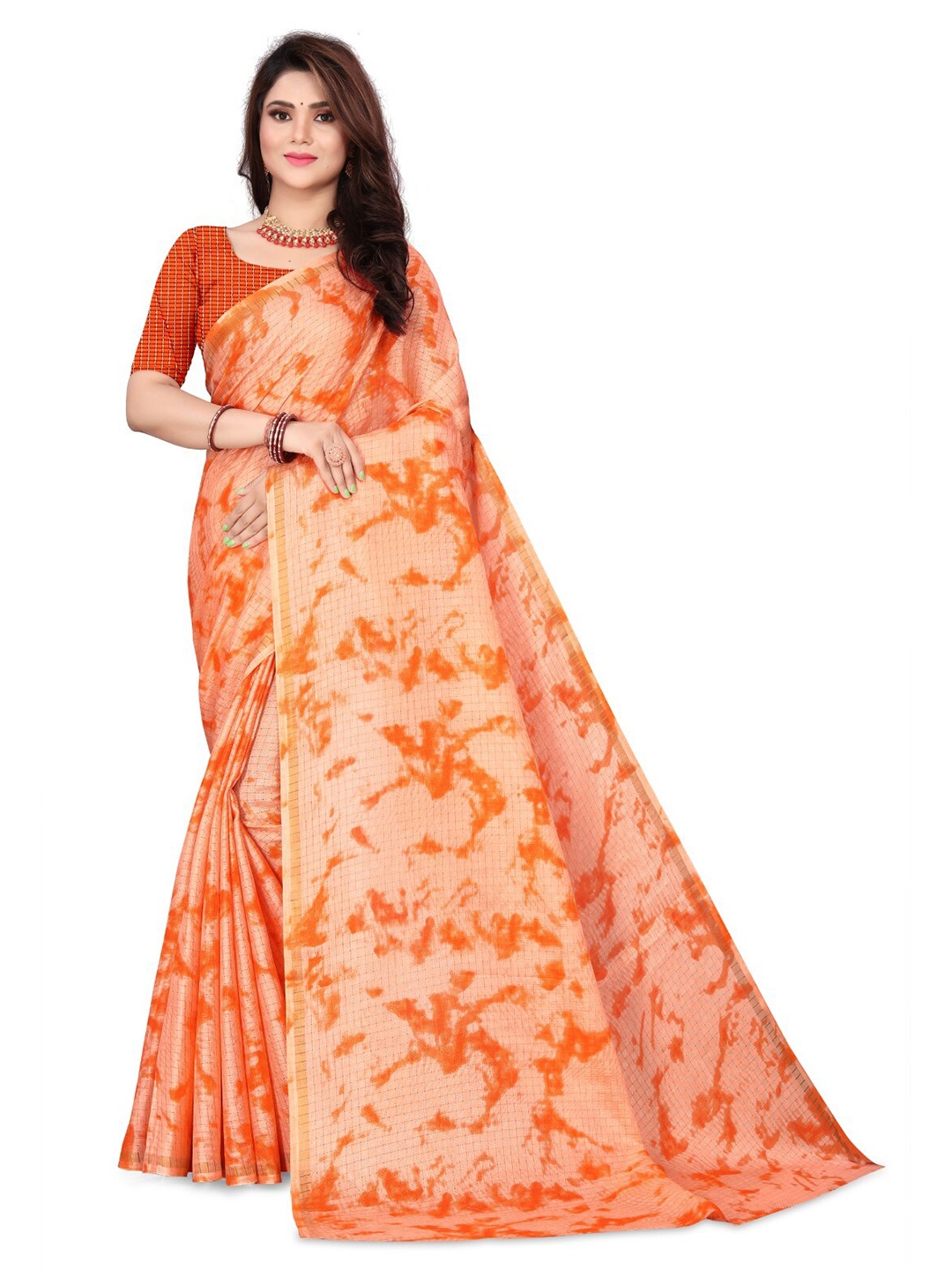 

mimi design Abstract Woven Design Saree, Orange