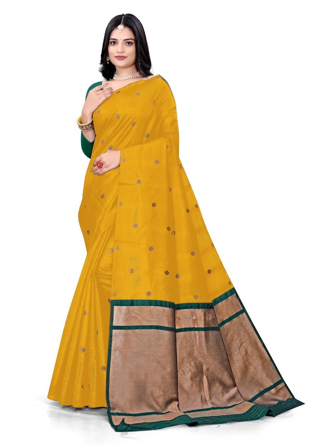 

mimi design Ethnic Motifs Woven Design Kanjeevaram Saree, Mustard