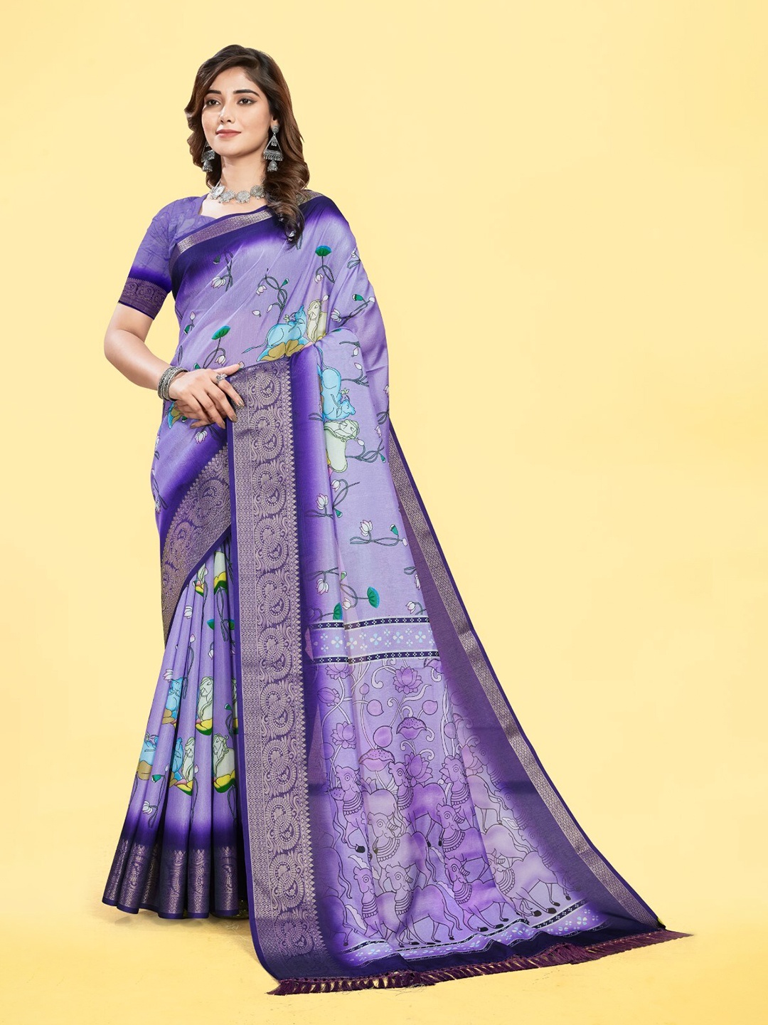 

mimi design Floral Woven Design Saree, Violet