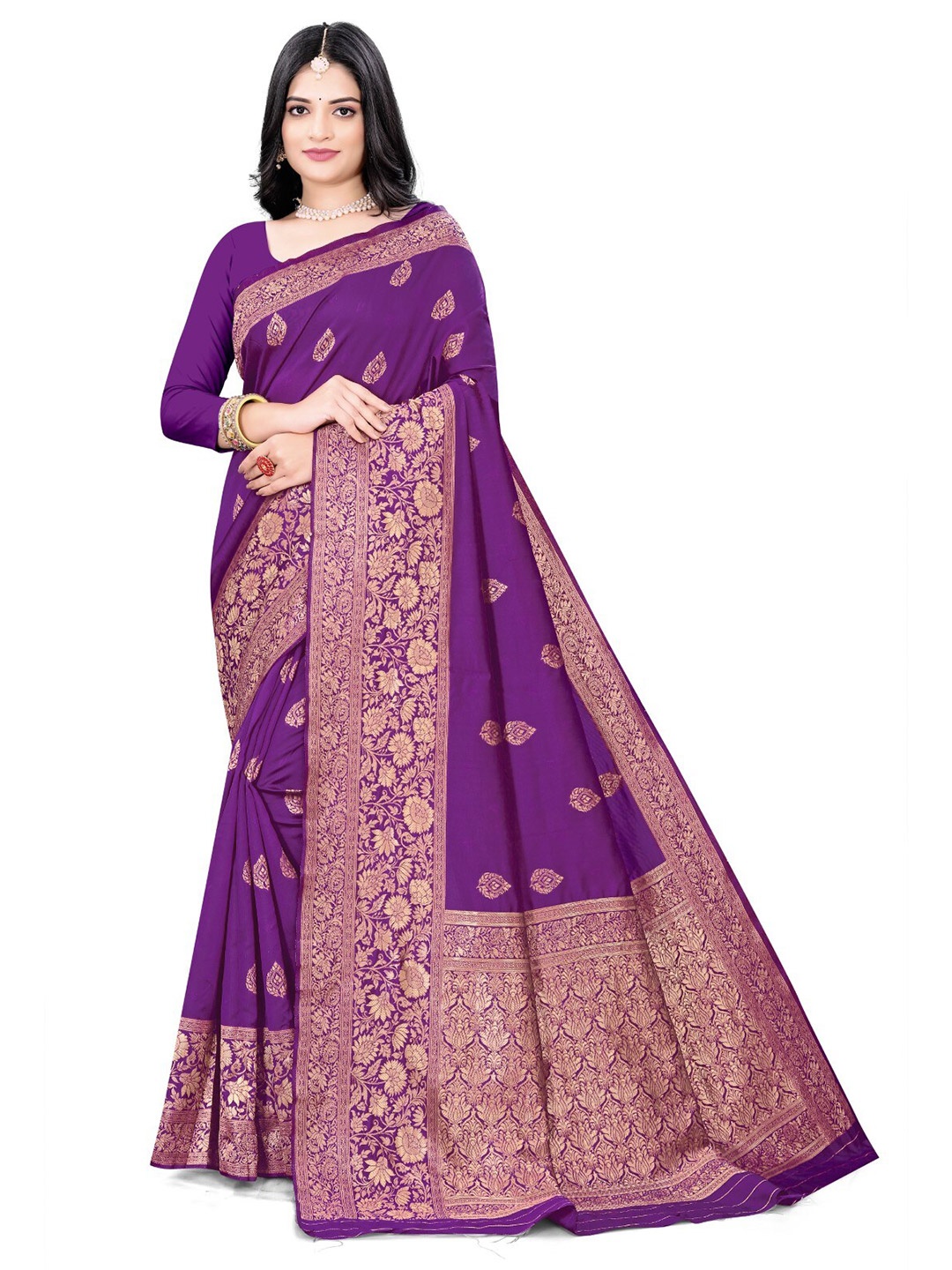 

mimi design Ethnic Motifs Woven Design Saree, Purple