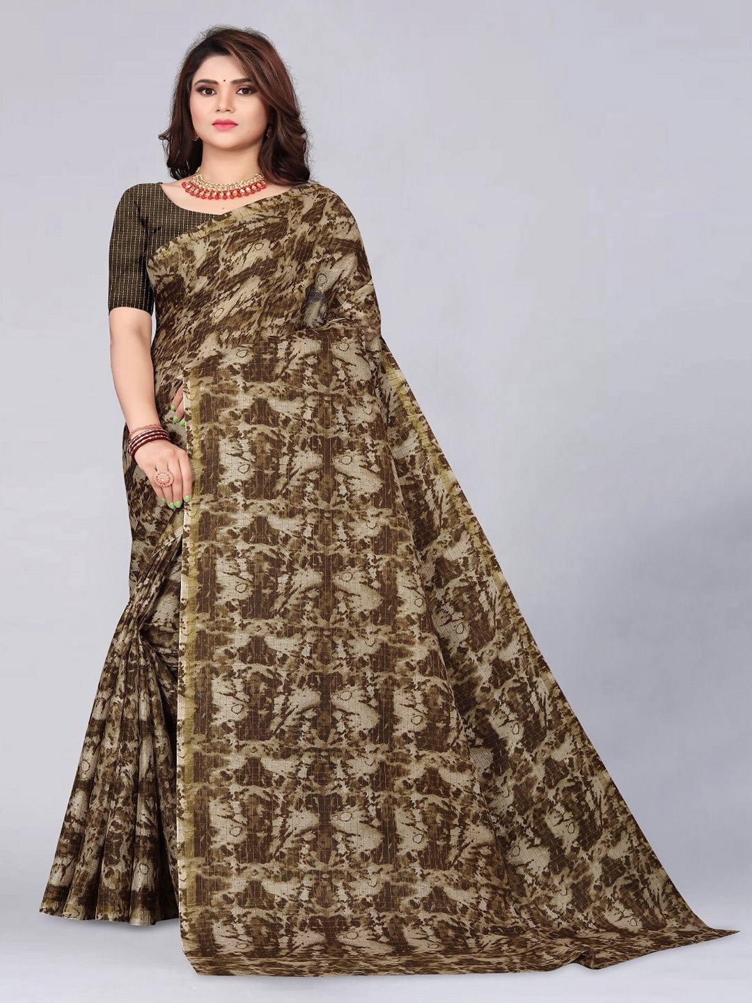 

mimi design Abstract Woven Design Kanjeevaram Saree, Brown