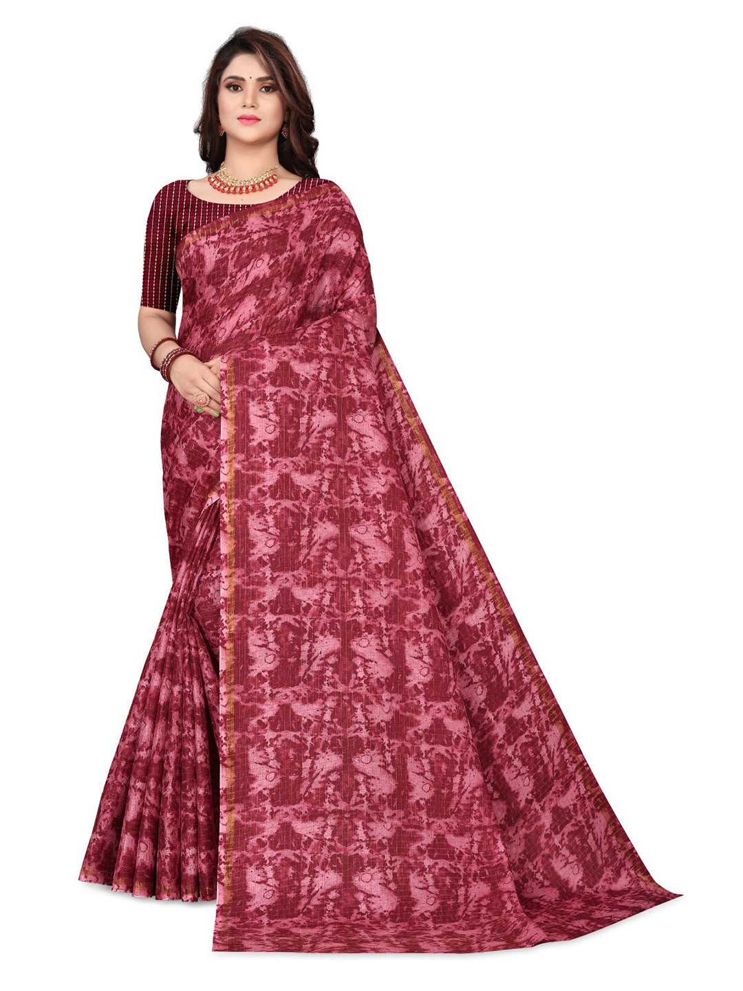

mimi design Tie & Dye Kanjeevaram Saree, Maroon