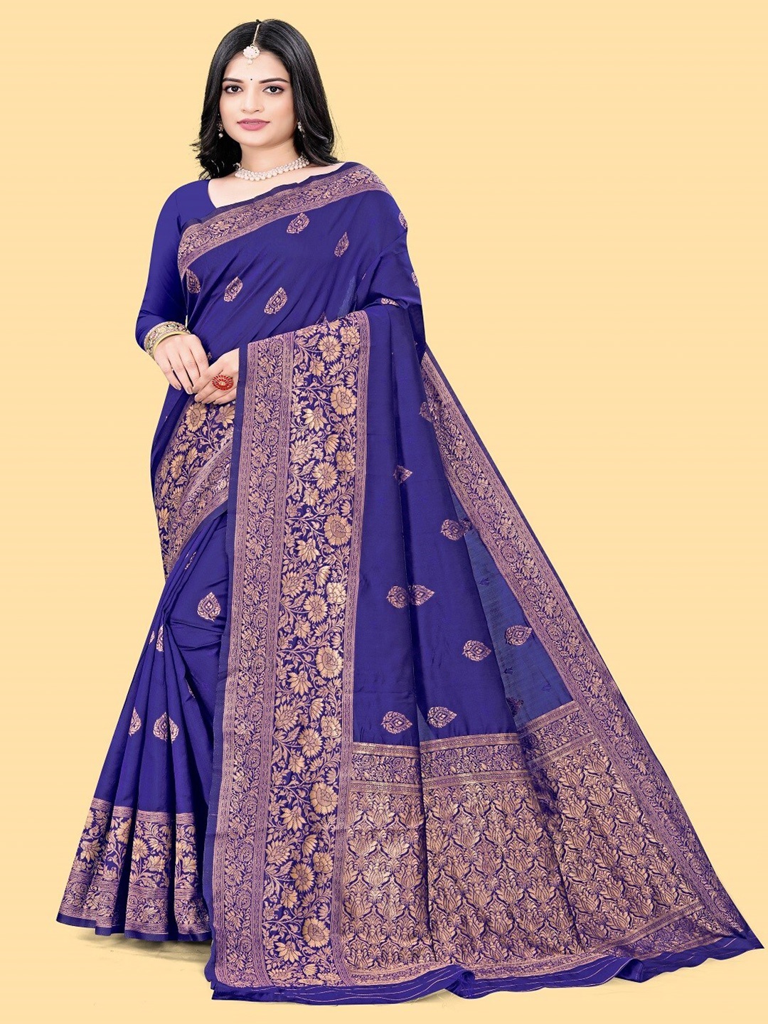 

mimi design Ethnic Motifs Woven Design Saree, Blue