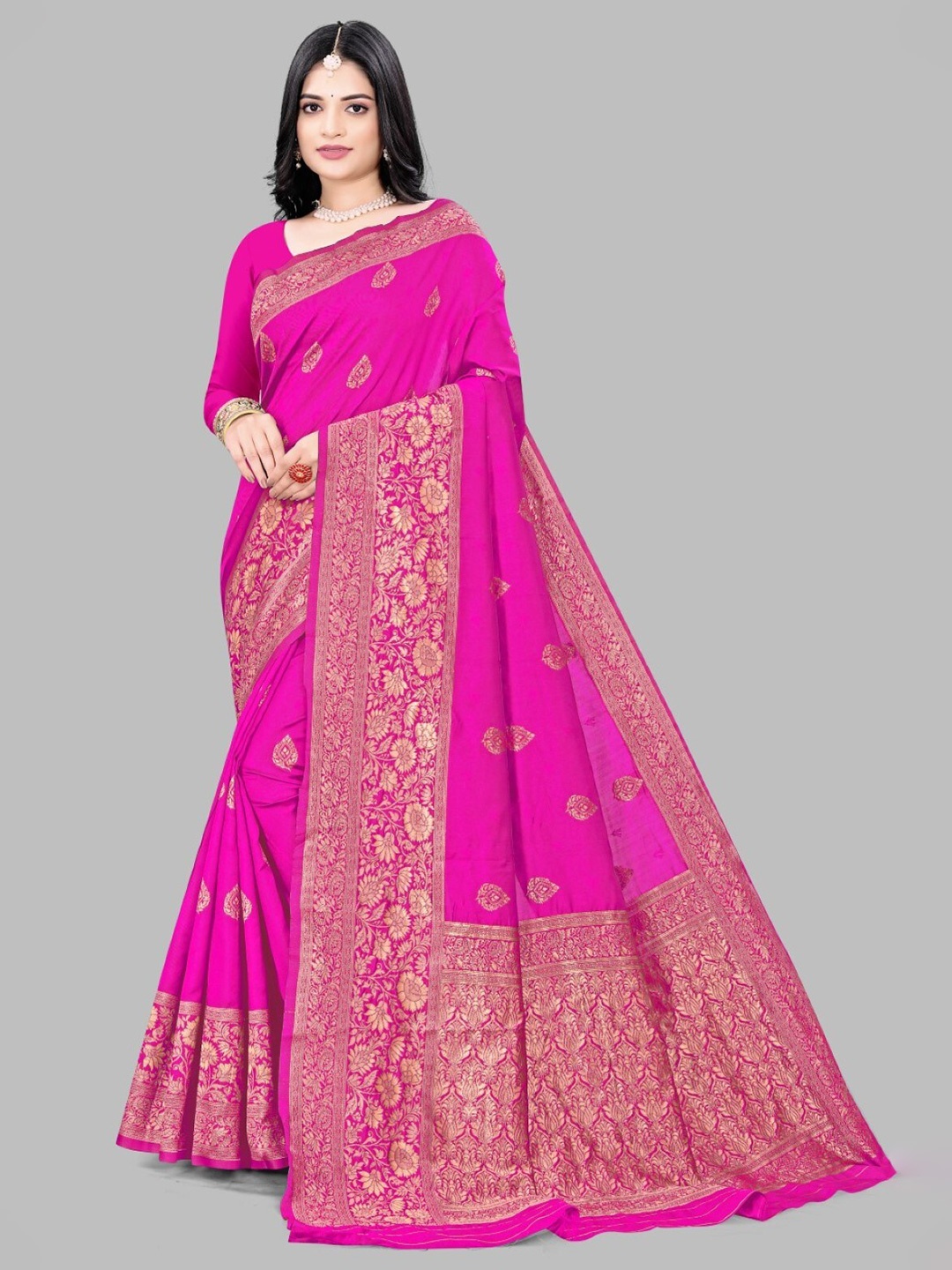 

mimi design Ethnic Motifs Woven Design Kanjeevaram Saree, Pink