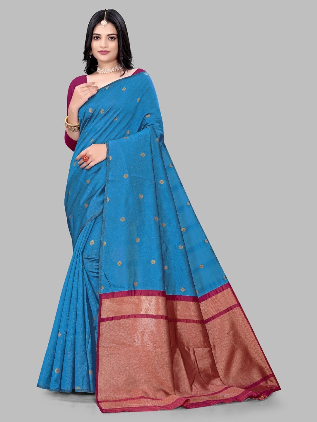 

mimi design Ethnic Motifs Woven Design Kanjeevaram Saree, Blue