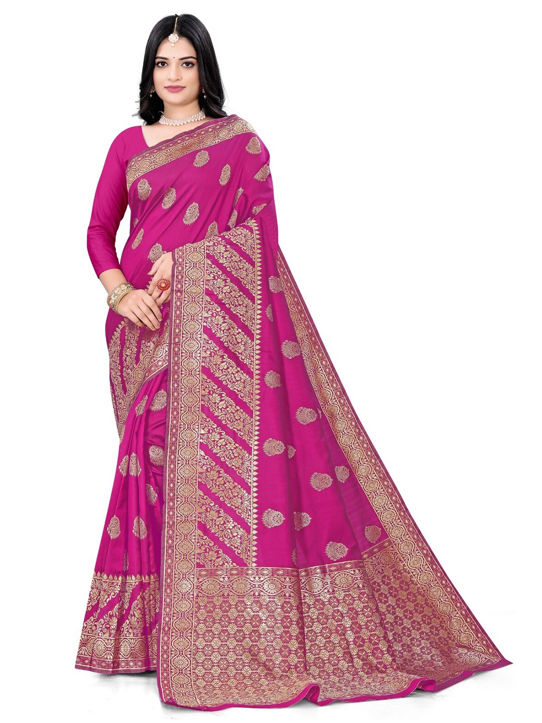 

mimi design Ethnic Motifs Woven Design Saree, Pink