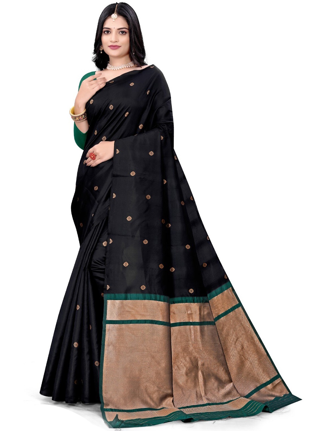 

mimi design Woven Design Saree, Black