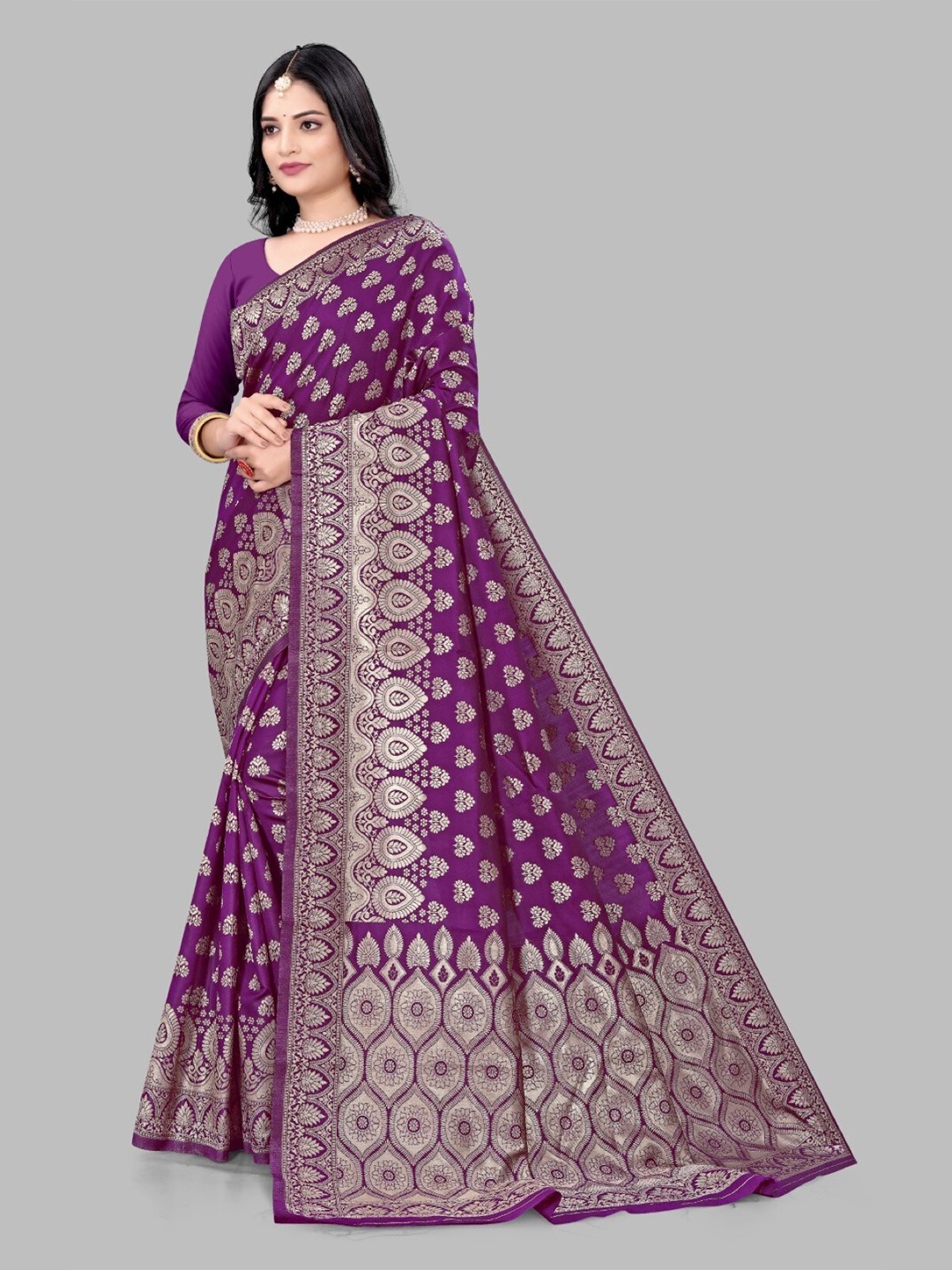 

mimi design Ethnic Motifs Woven Design Saree, Purple