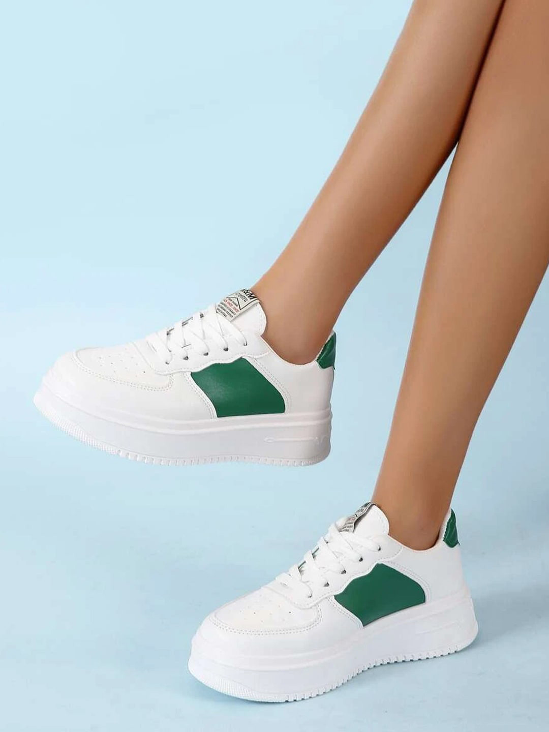 

Shoetopia Women Colourblocked Lightweight Comfort Insole Lace-Up Sneakers, Green
