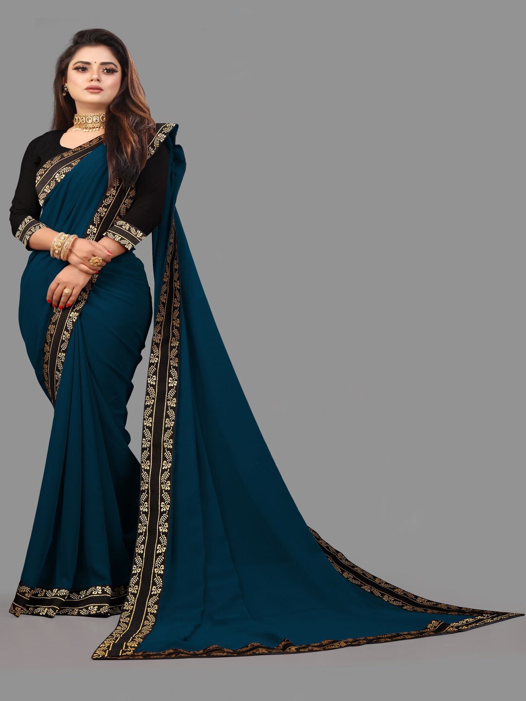 

Sadika Woven Design Zari Ready to Wear Saree, Teal
