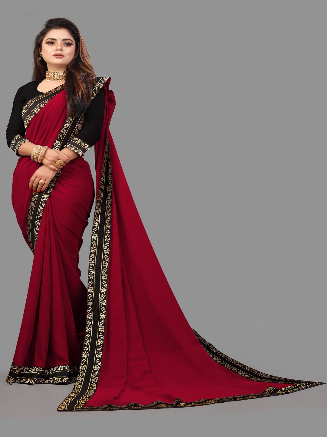 

Sadika Woven Design Zari Ready to Wear Saree, Rose