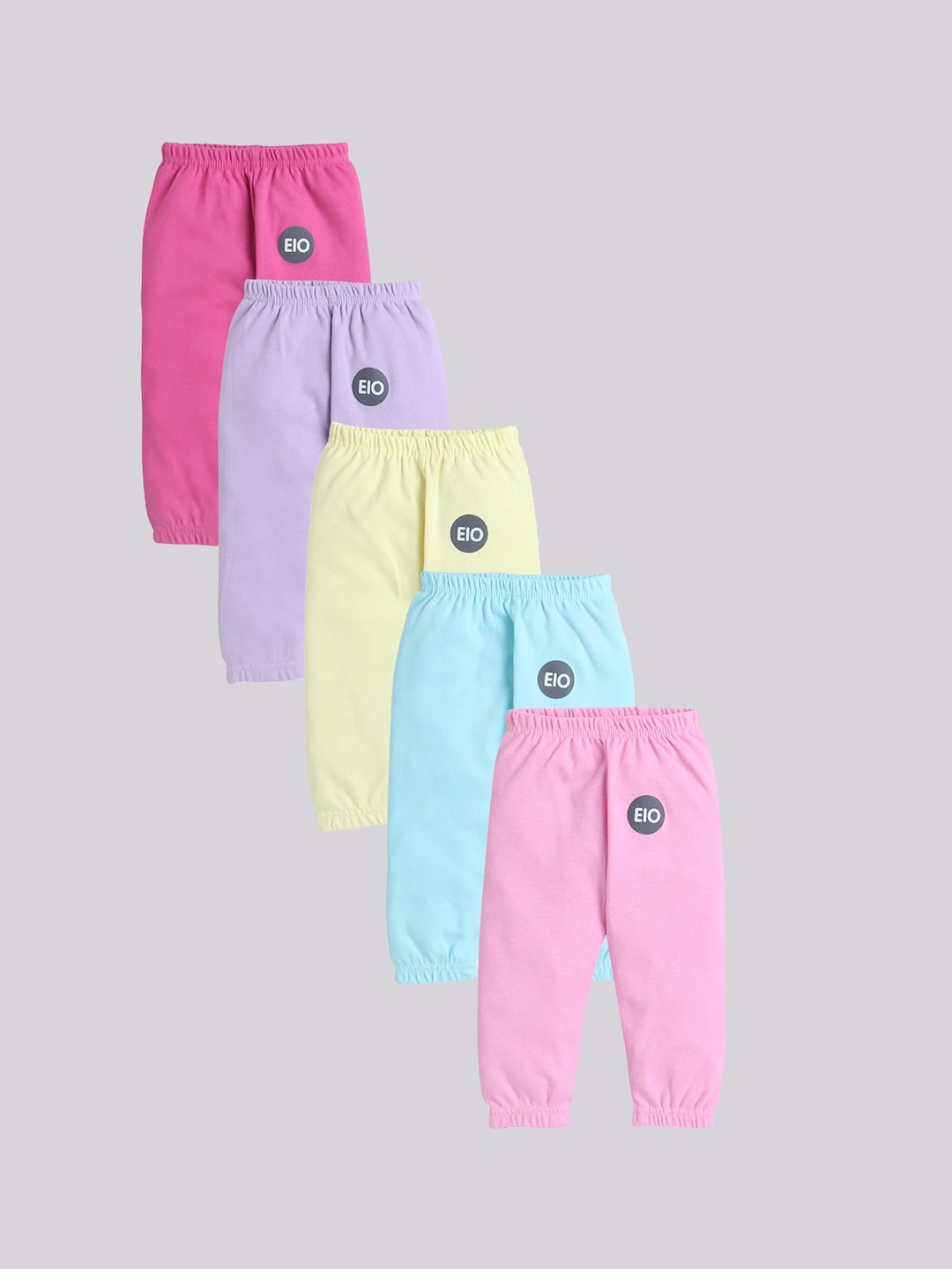 

EIO Kids Pack Of 5 Pure Cotton Joggers, Pink