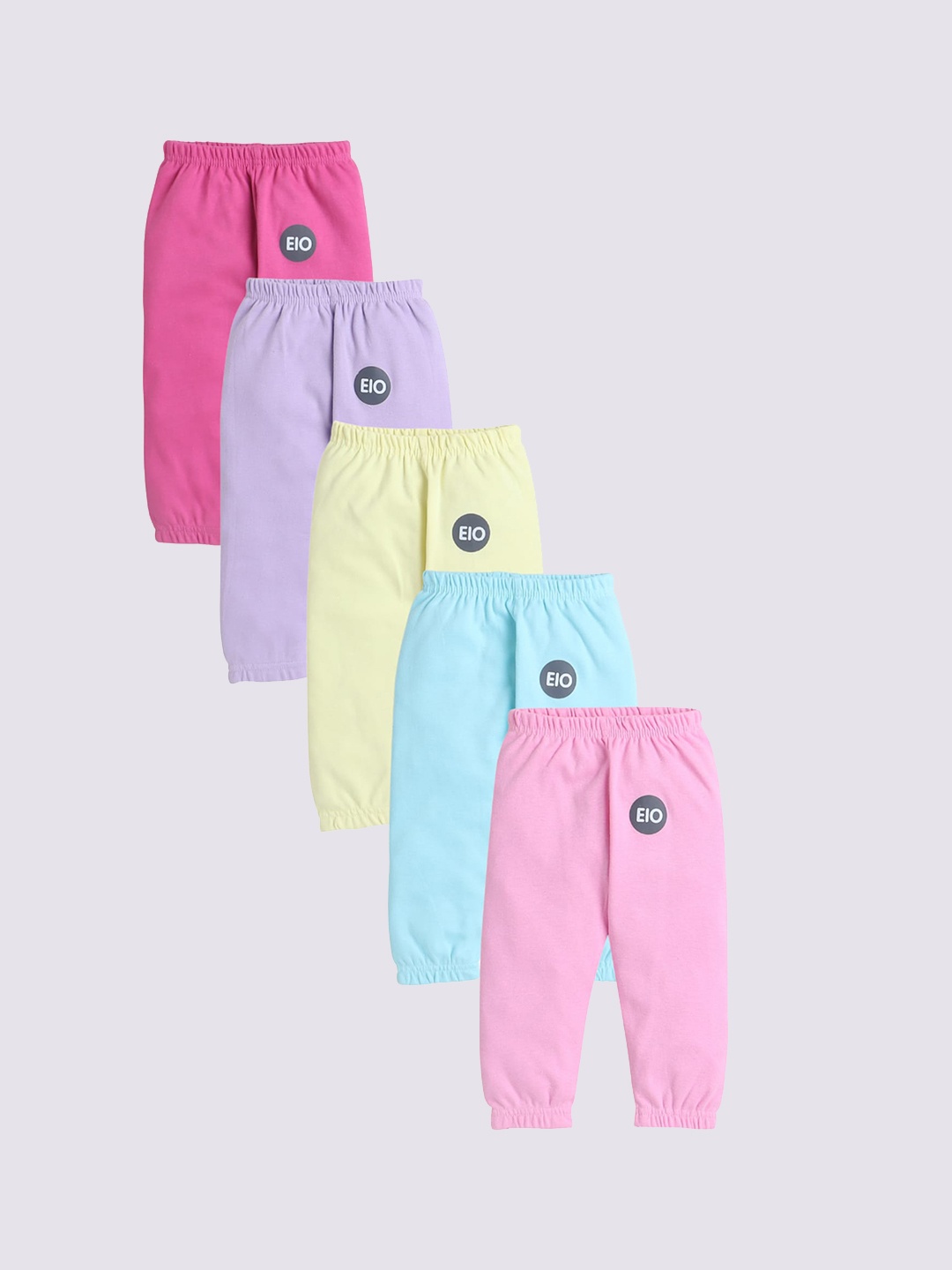 

EIO Infants Kids Pack of 5 Pure Cotton Mid-Rise Joggers, Purple