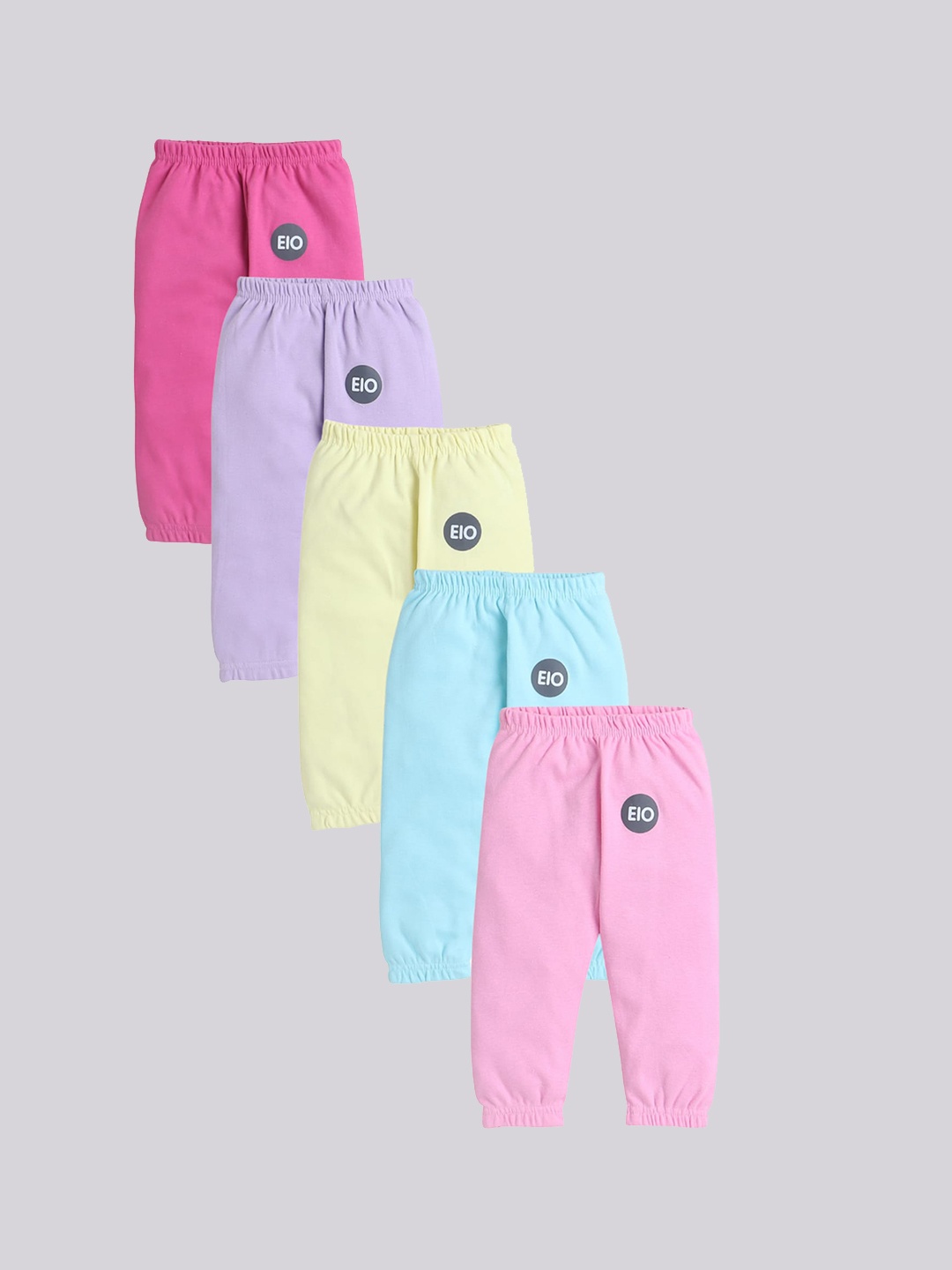

EIO Kids Pack Of 5 Pure Cotton Mid Rise Joggers, Purple