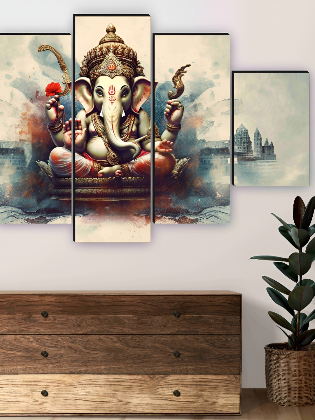 

SAF White & Blue 5 Pieces Wooden Ganesha Wall Arts
