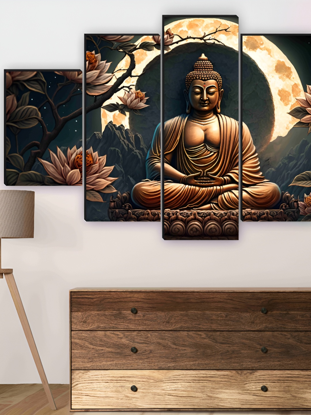 

SAF Black & Brown 5 Pieces Wooden Buddha Wall Arts