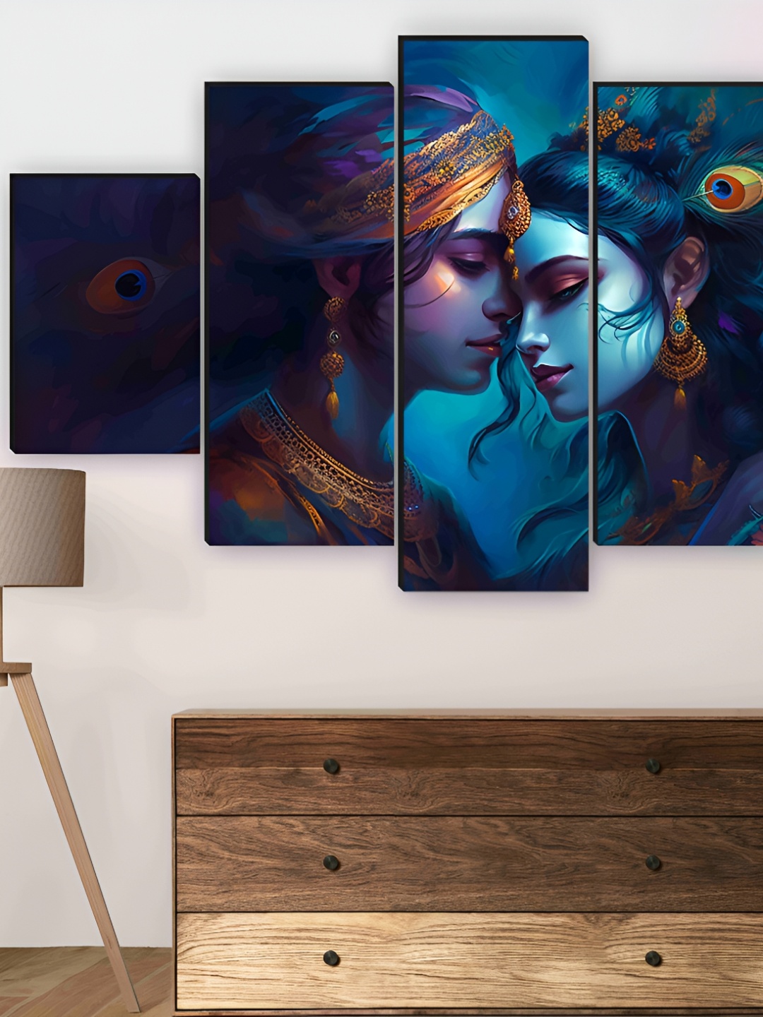 

SAF Blue & Pink 5 Pieces Wooden Radha krishna Wall Arts