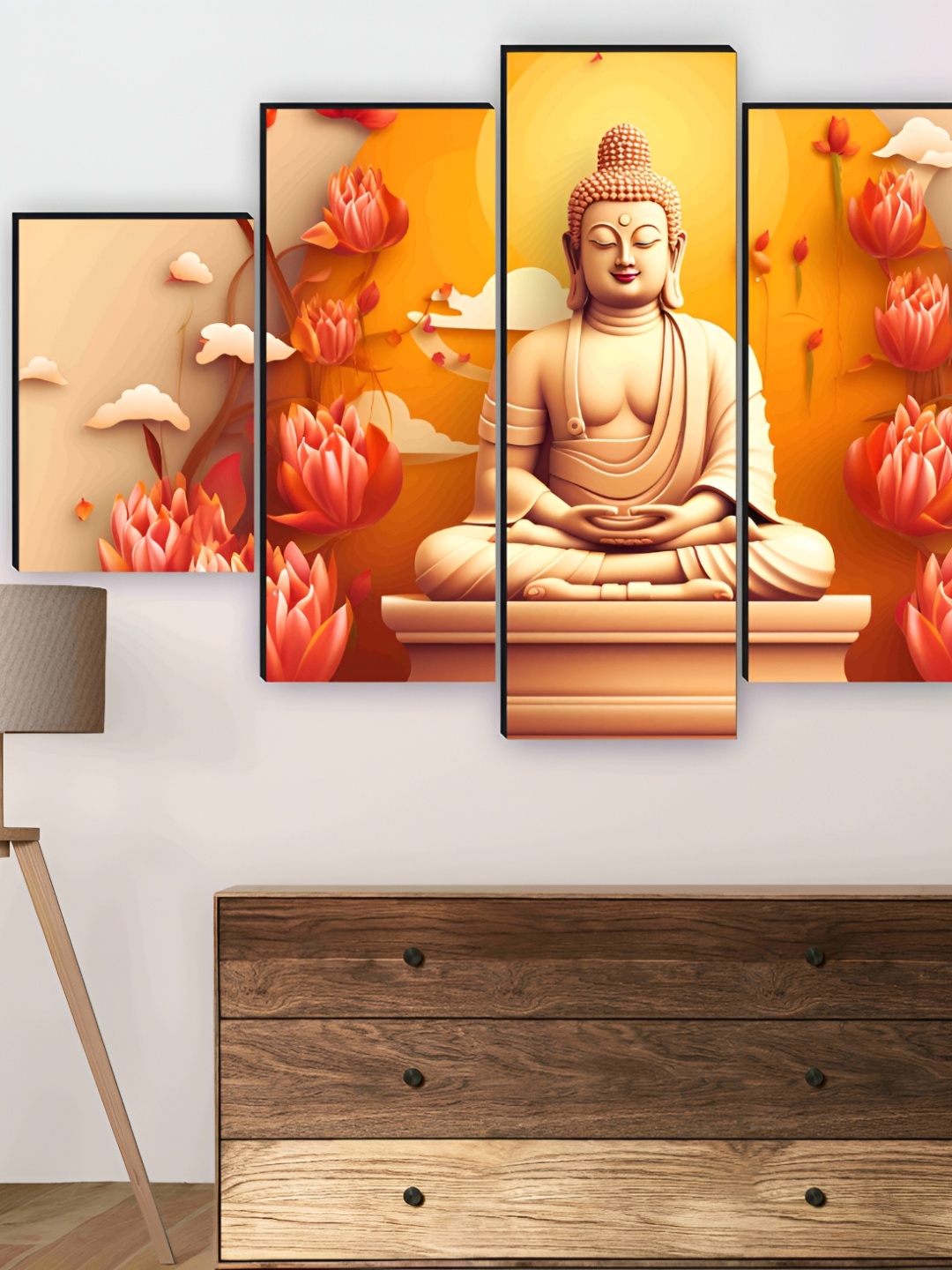 

SAF Orange & Red 5 Pieces Wooden Buddha Wall Arts