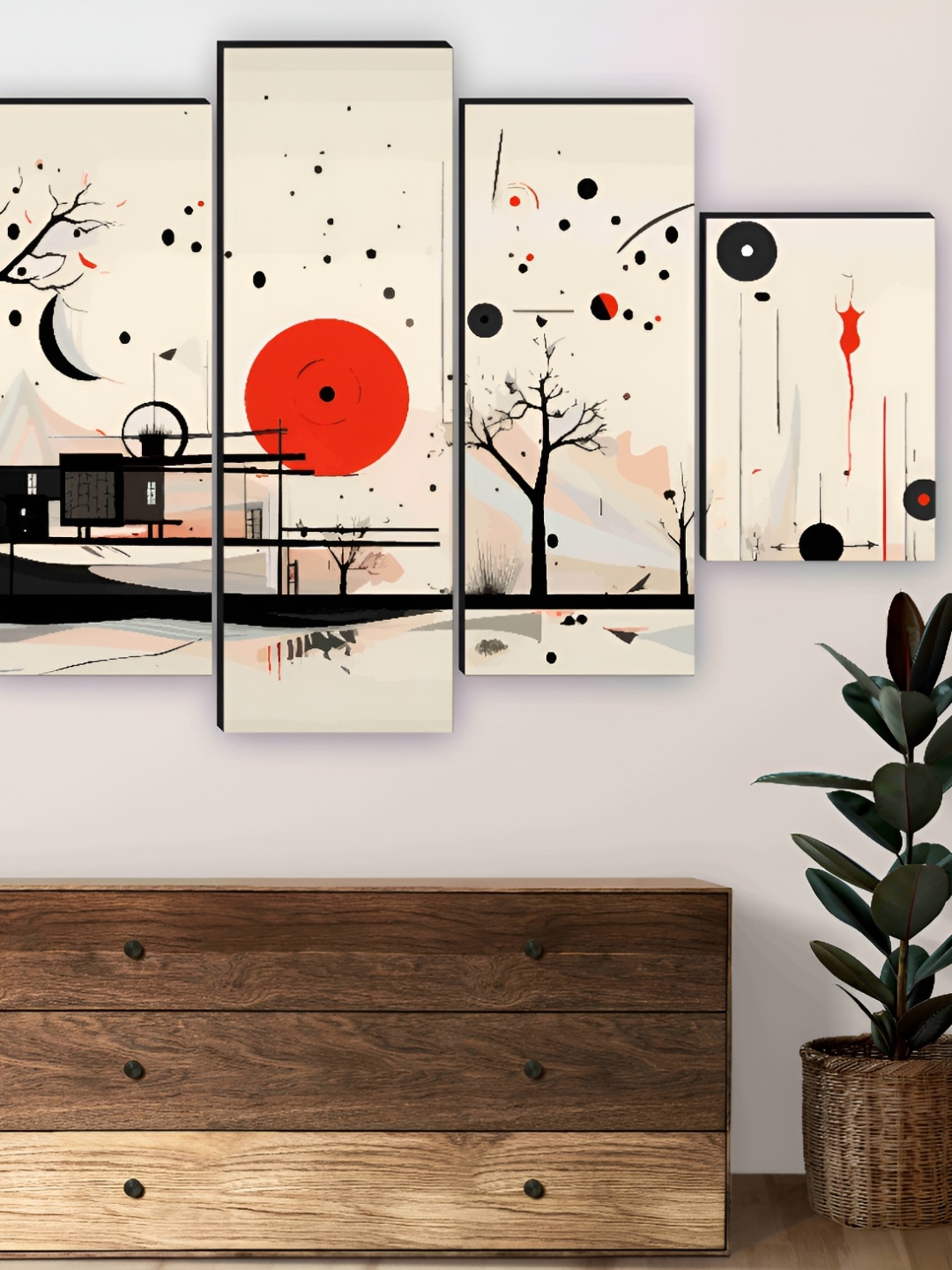 

SAF White & Red 5 Pieces Wooden Abstract Wall Arts