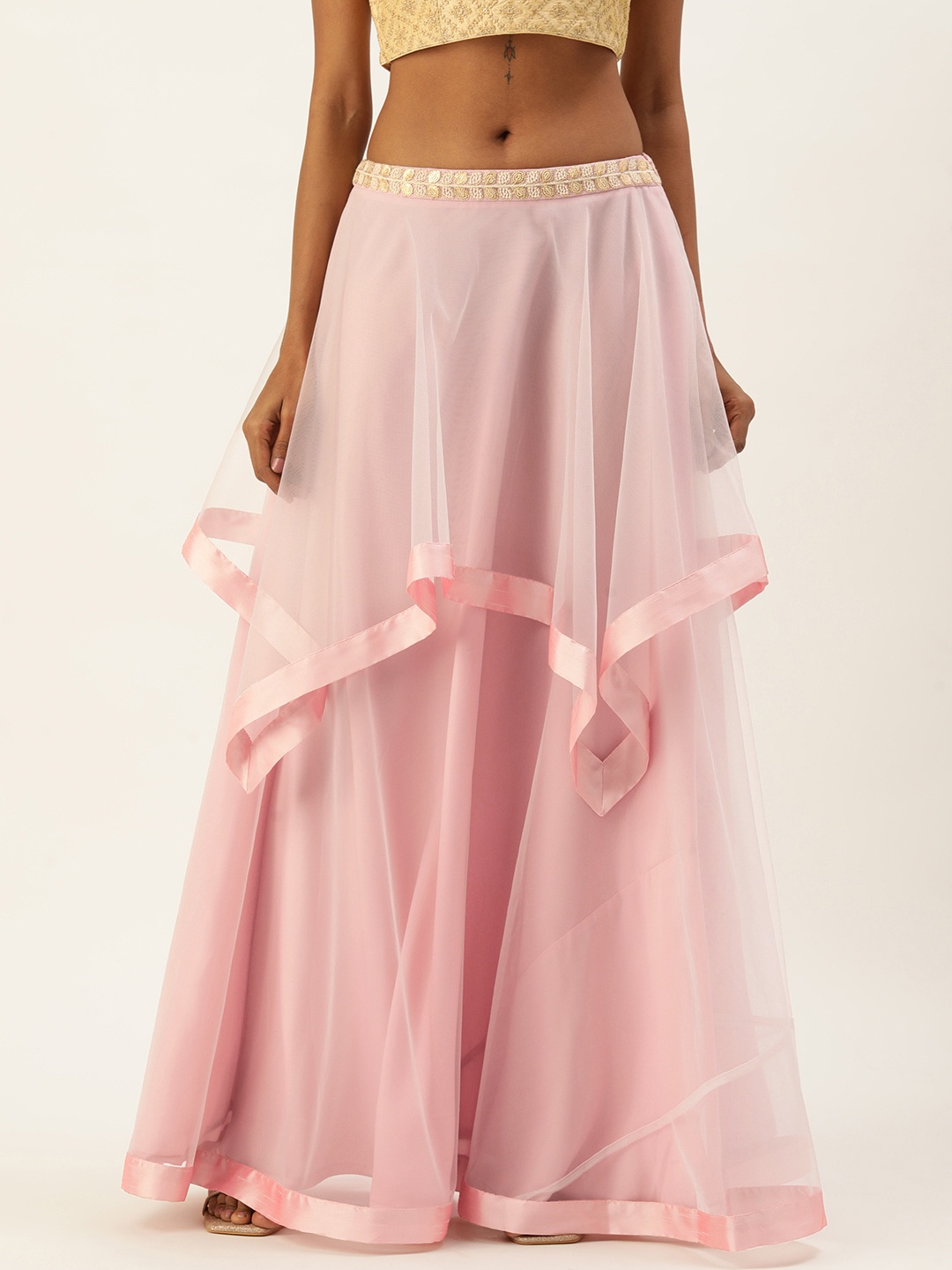 

Ethnovog Net Flared Layered Maxi Ethnic Skirt, Mauve