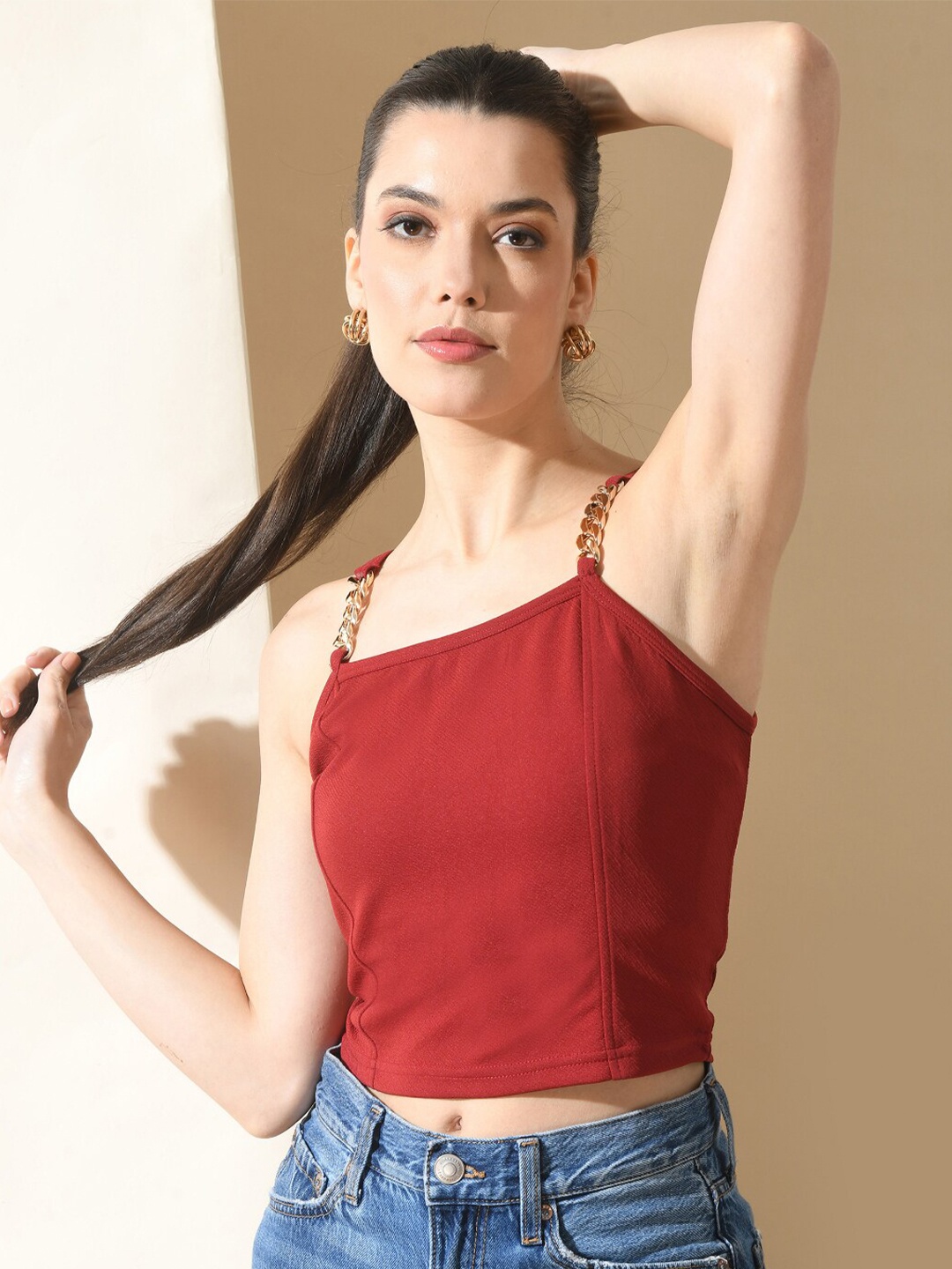 

BAESD Shoulder Straps Crop Top, Maroon