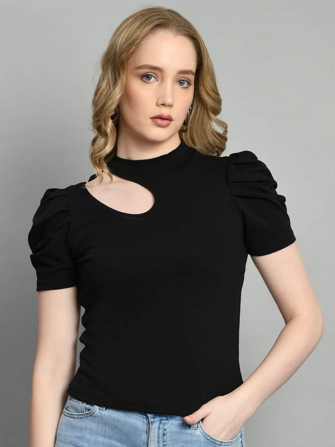 

BAESD High Neck Puff Sleeve Top, Black