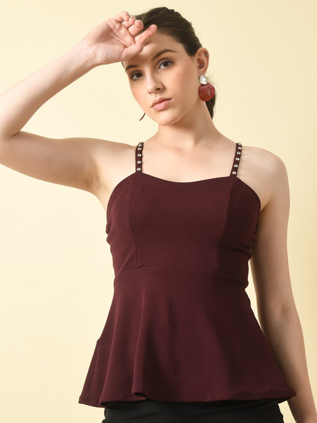 

BAESD Shoulder Straps Peplum Top, Purple