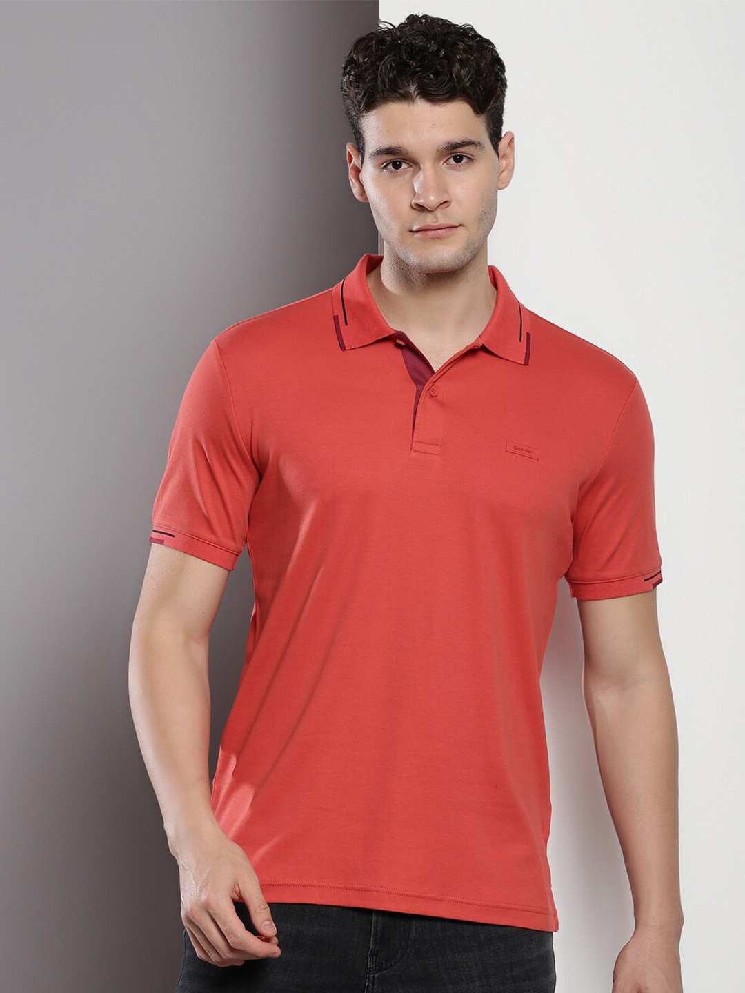 

Calvin Klein Polo Collar Organic Cotton Slim Fit T-shirt, Red