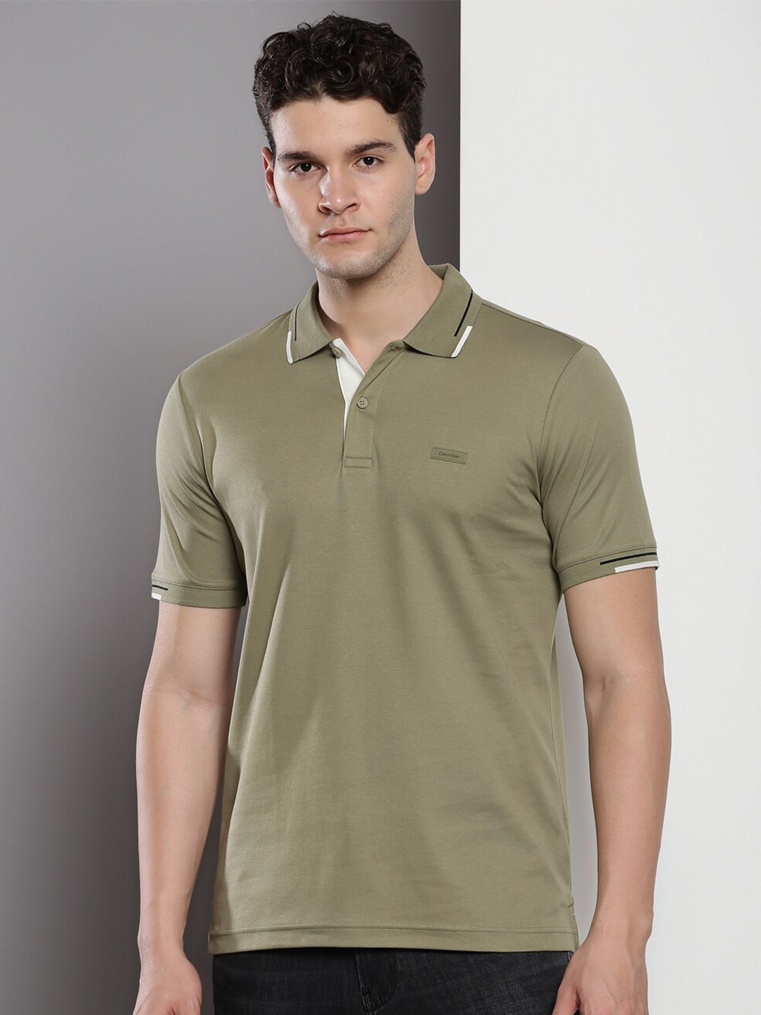 

Calvin Klein Jeans Polo Collar Pure Organic Cotton Slim Fit T-shirt, Olive