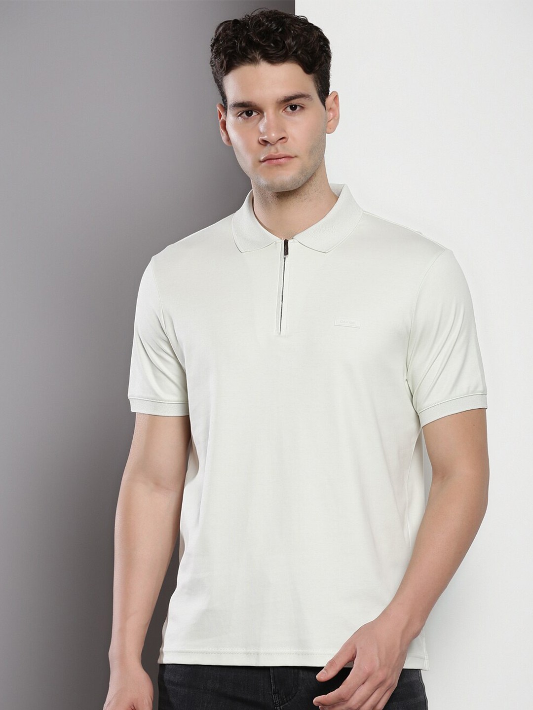 

Calvin Klein Polo Collar Organic Cotton Casual T-shirt, Off white