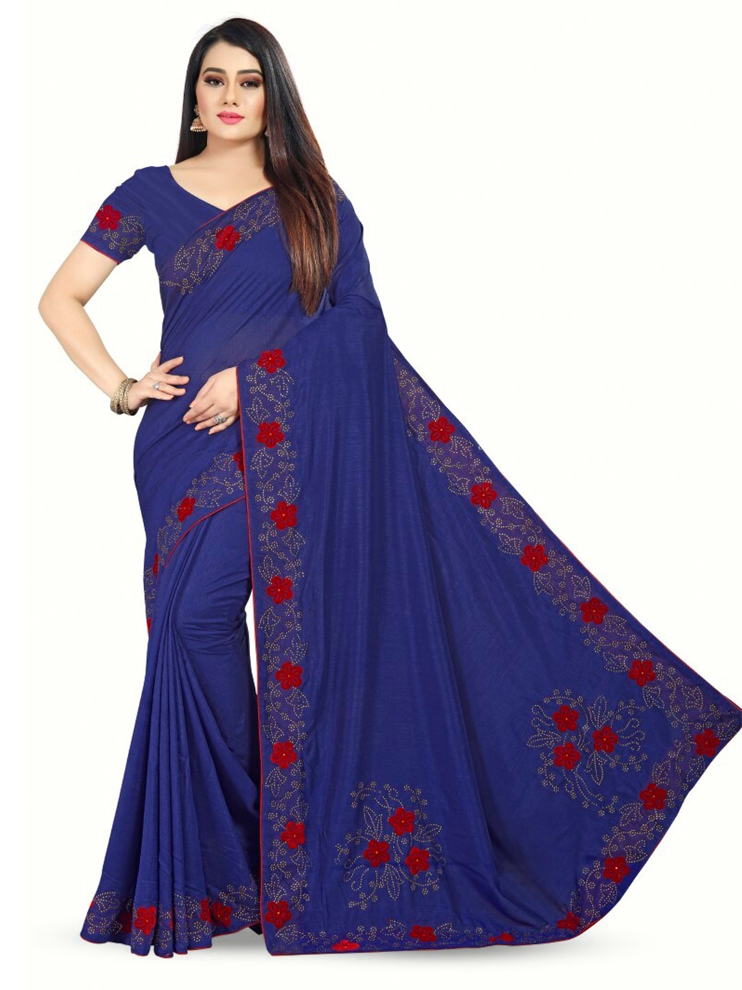 

PUNYATHA CREATION Floral Embroidered Saree, Navy blue