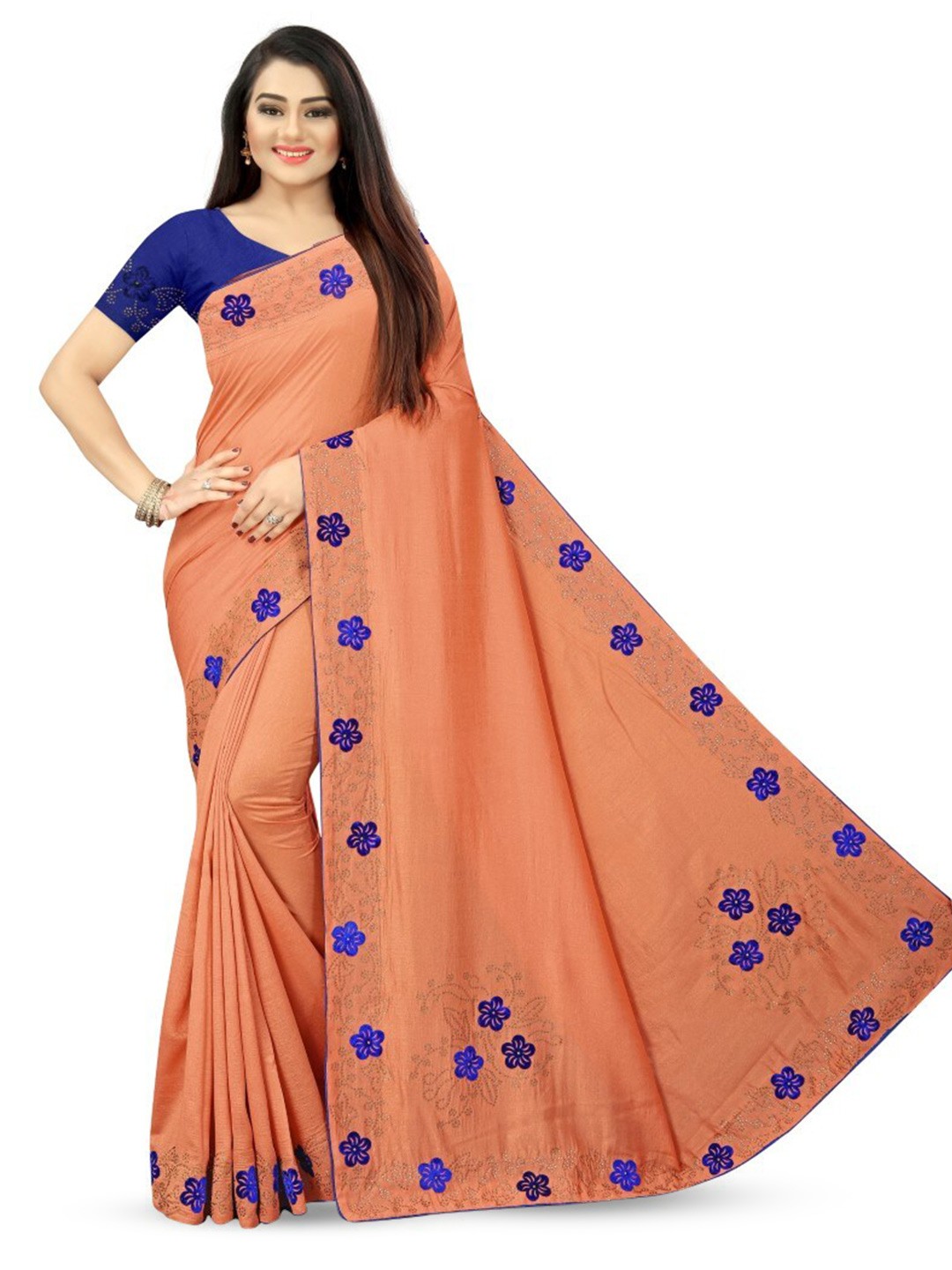 

PUNYATHA CREATION Floral Embroidered Saree, Orange