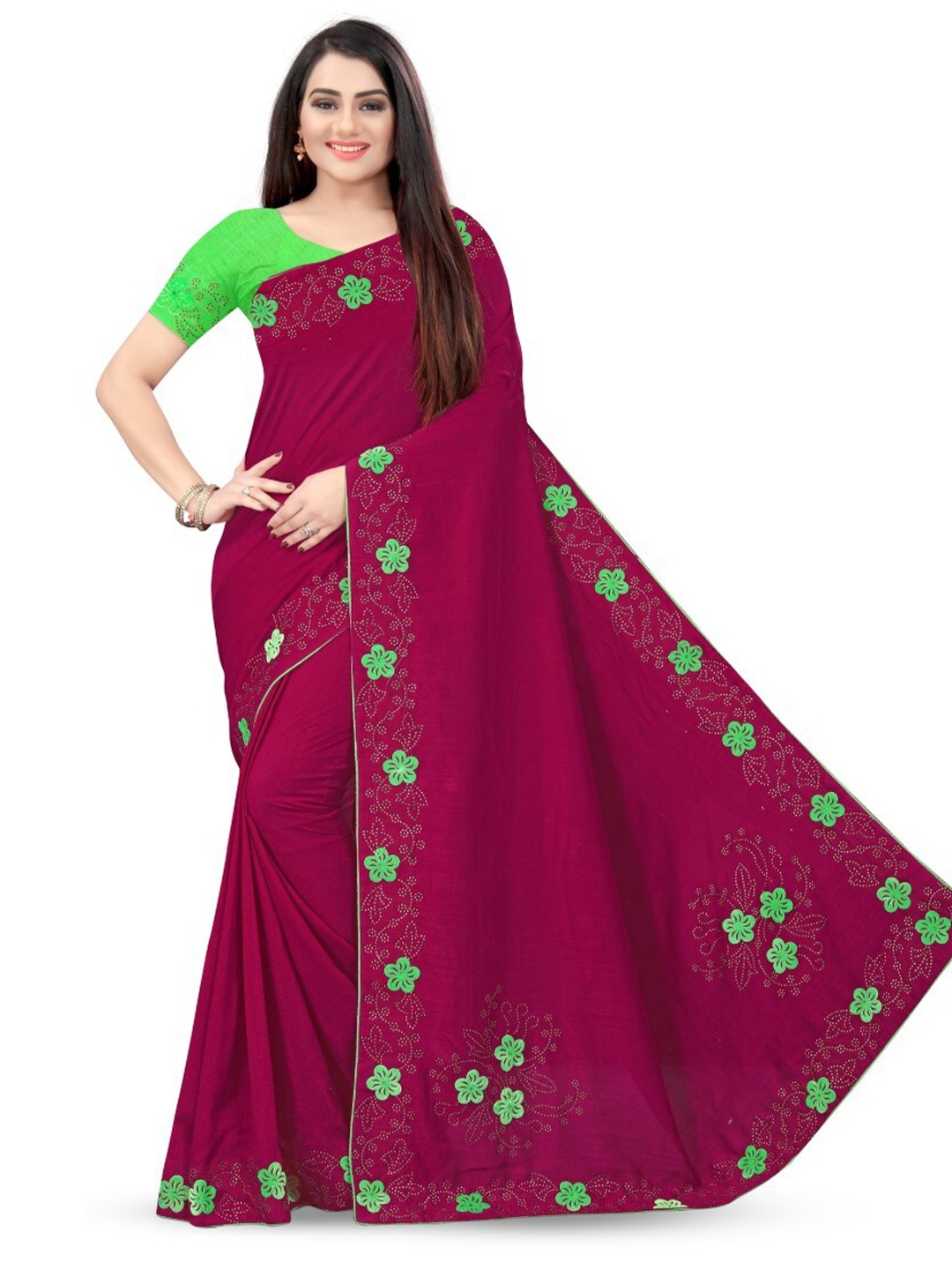 

PUNYATHA CREATION Floral Embroidered Paithani Saree, Maroon