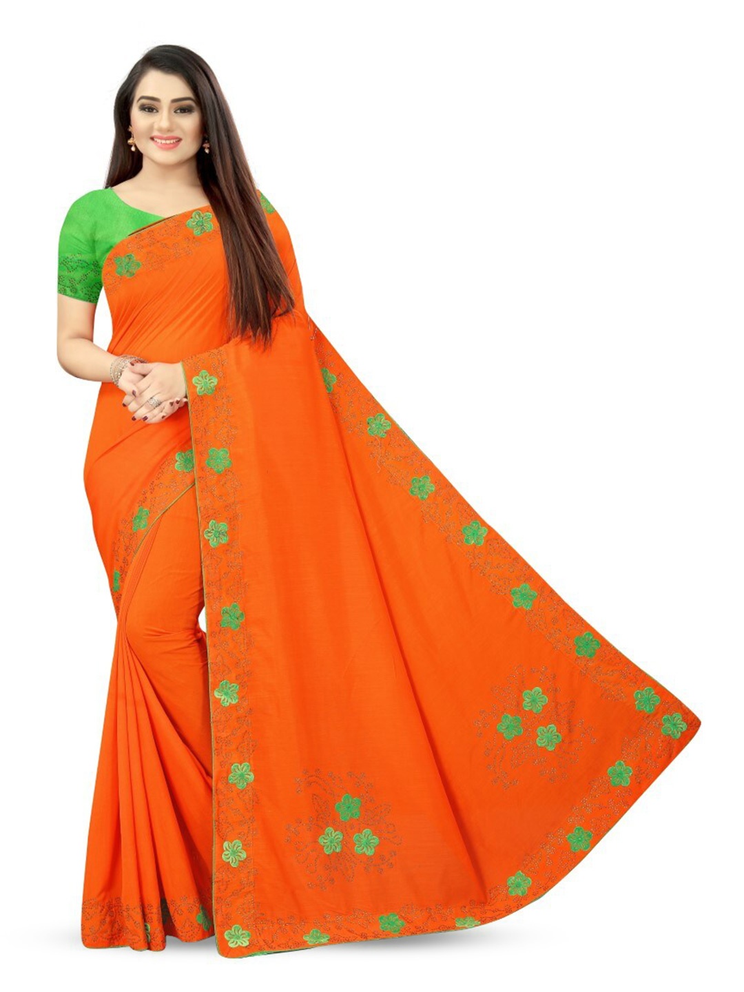 

PUNYATHA CREATION Floral Embroidered Paithani Saree, Orange