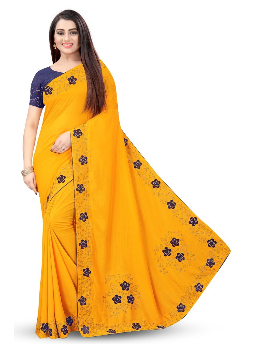 

PUNYATHA CREATION Floral Embroidered Paithani Saree, Mustard