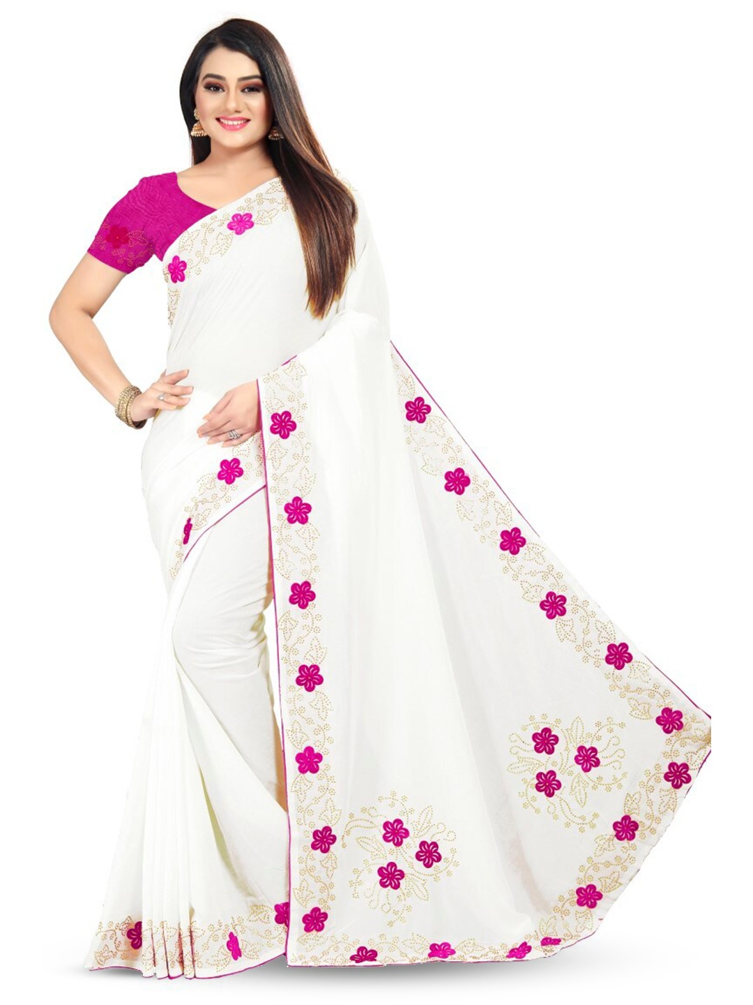 

PUNYATHA CREATION Floral Embroidered Paithani Saree, White