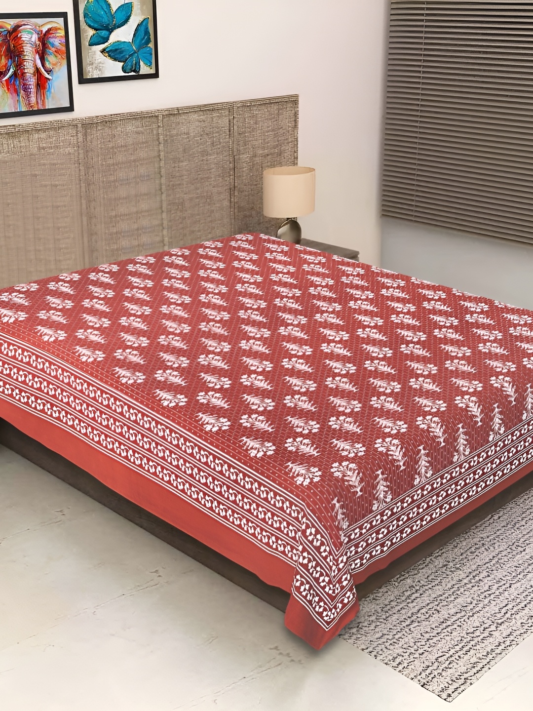 

Texstylers Red Floral Cotton 260 TC Single Bedsheet with Pillow Covers