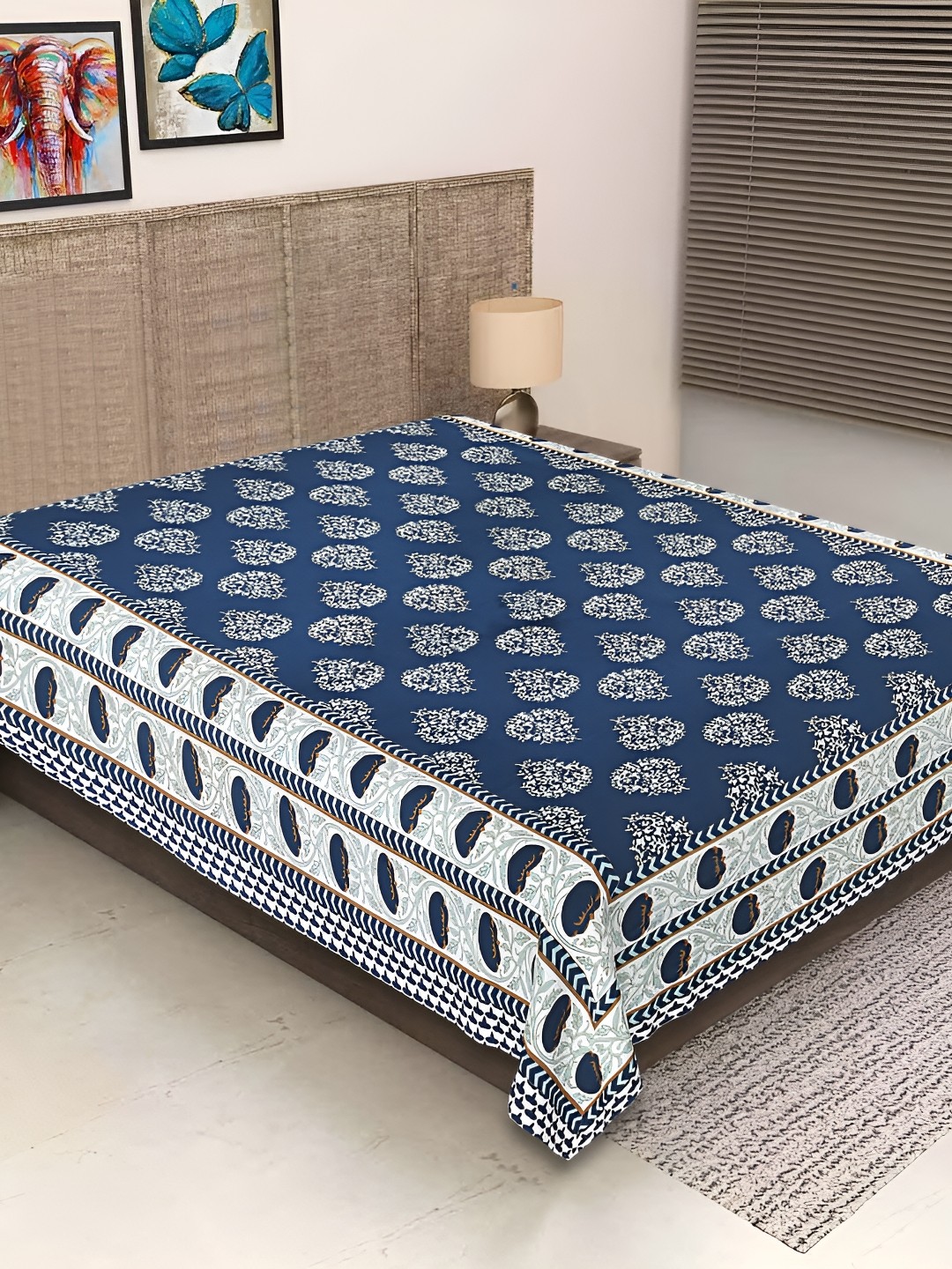 

Texstylers Navy Blue Floral Cotton 260 TC Single Bedsheet with Pillow Covers