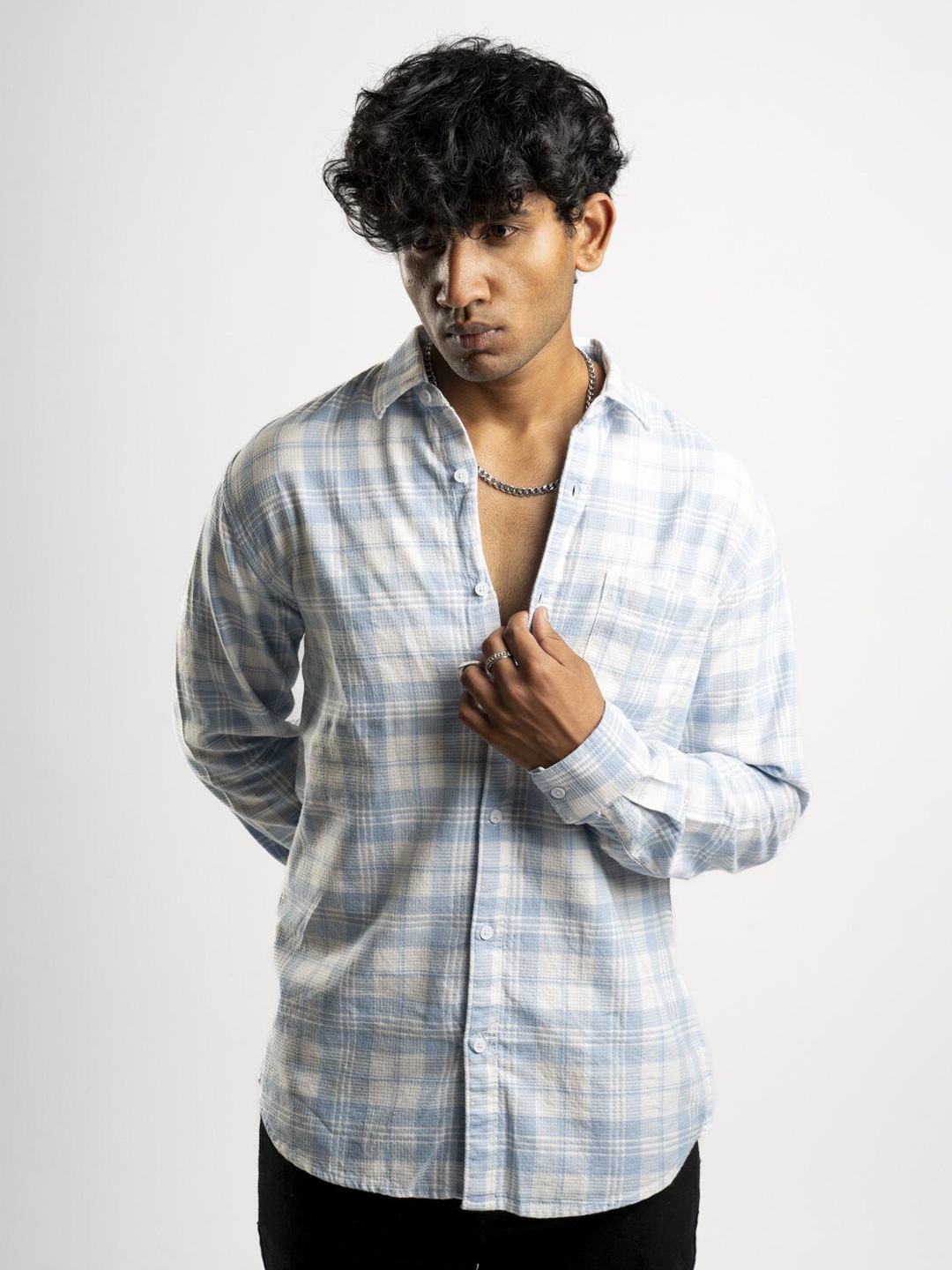 

BOYCOTT Modern Tartan Checked Casual Shirt, Blue
