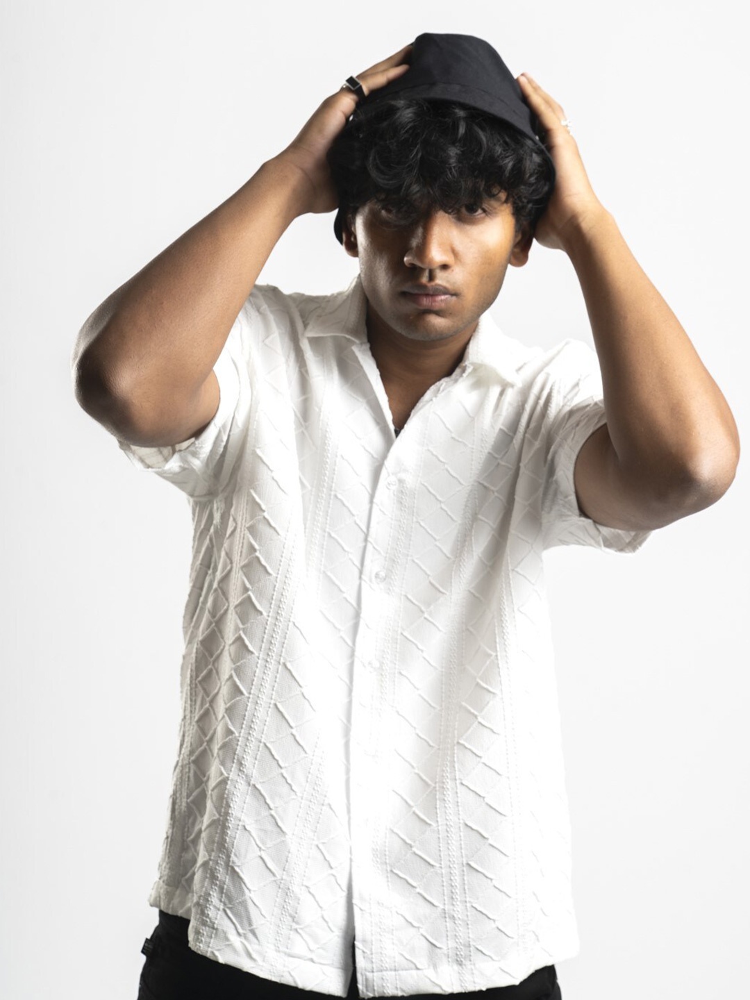 

BOYCOTT Modern Self Designed Spread Collar Casual Shirt, White
