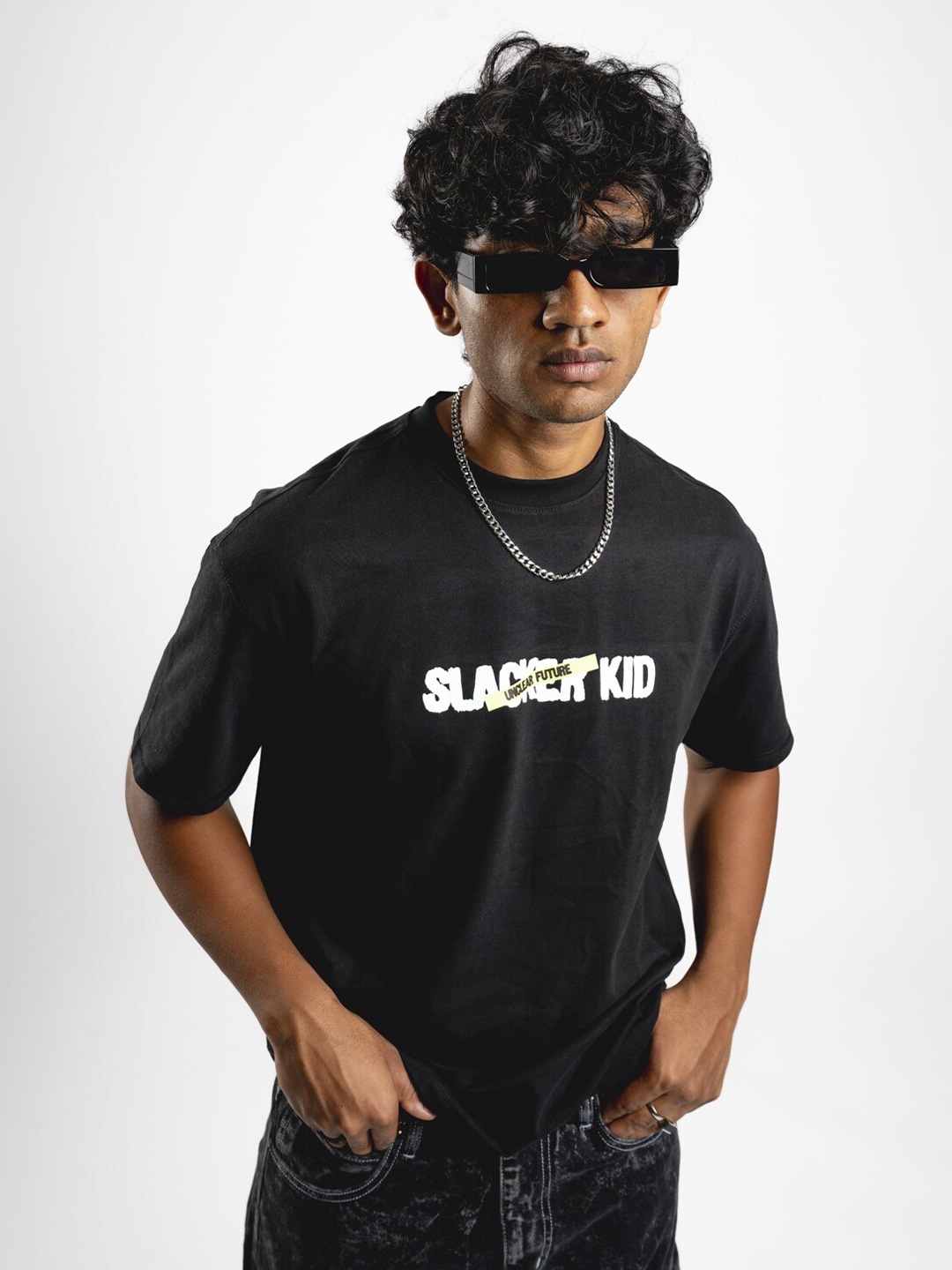 

BOYCOTT Typography Printed Cotton Oversized T-shirt, Black