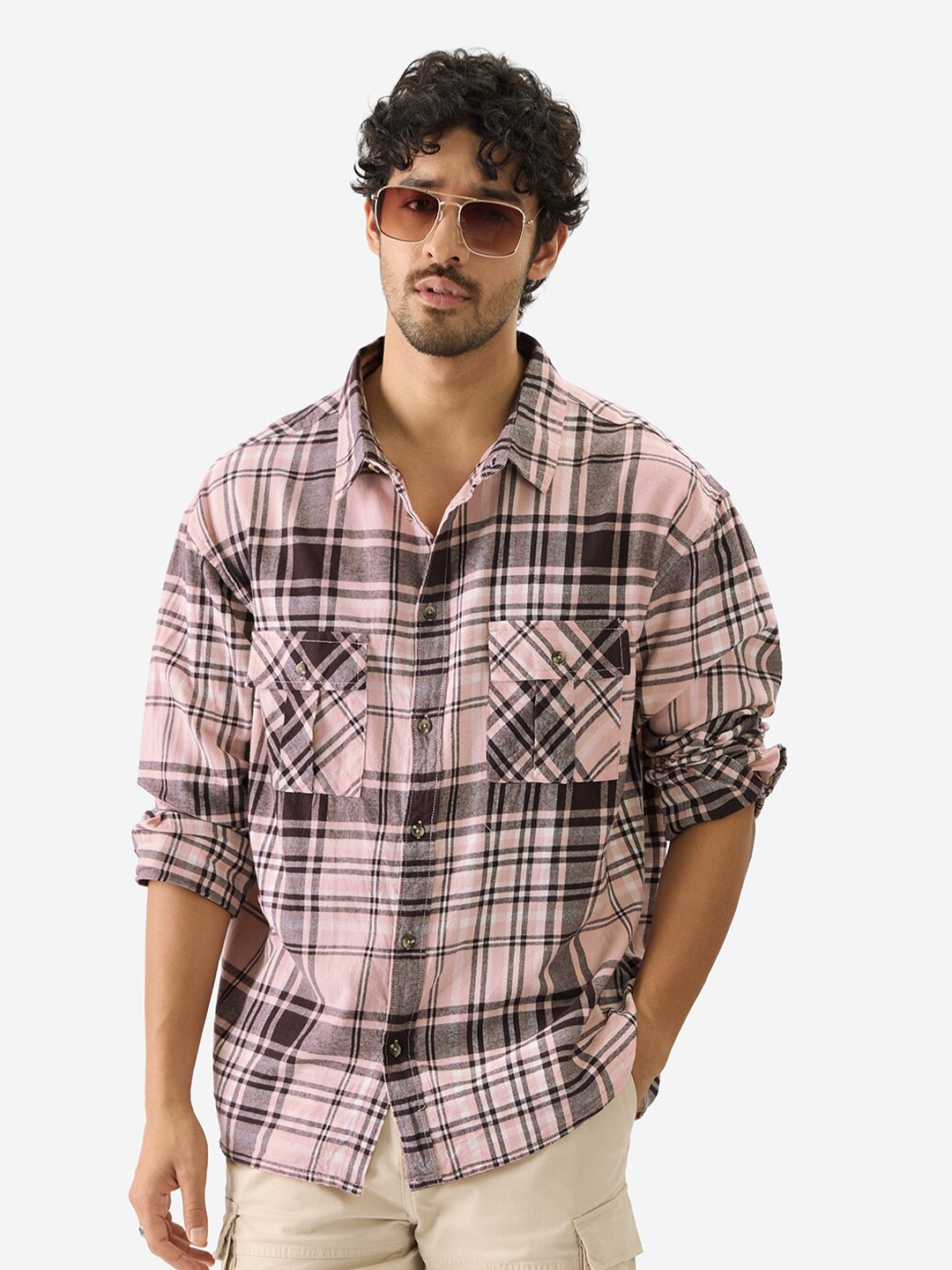 

The Souled Store Pink Relaxed Tartan Checked Pure Cotton Casual Shirt