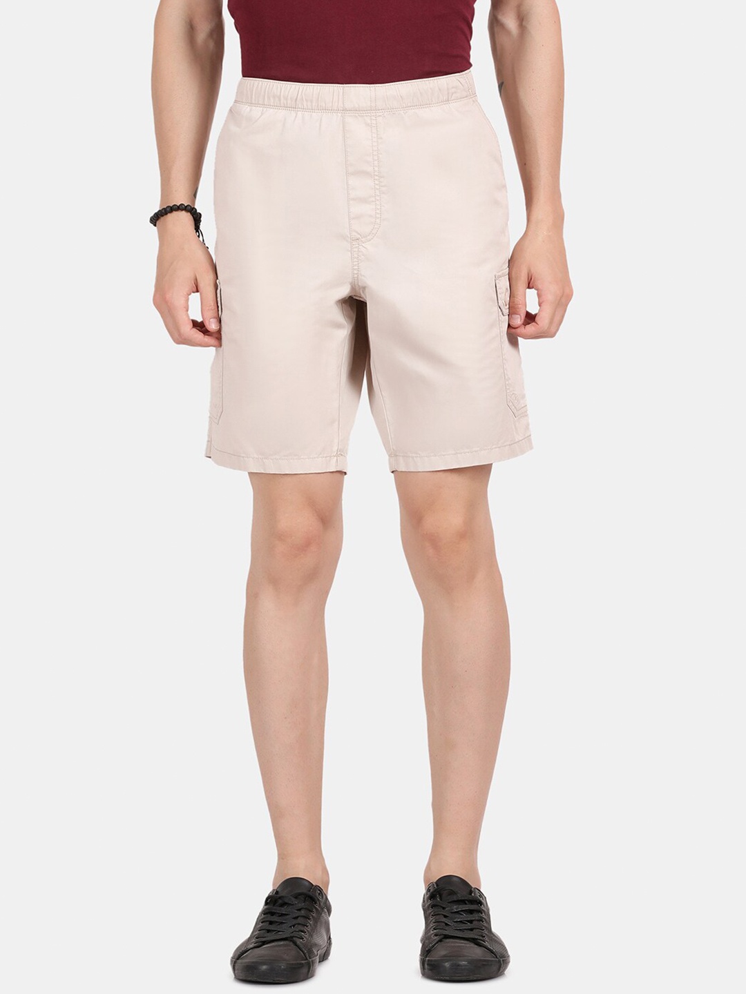 

t-base Men Mid-Rise Pure Cotton Shorts, Cream