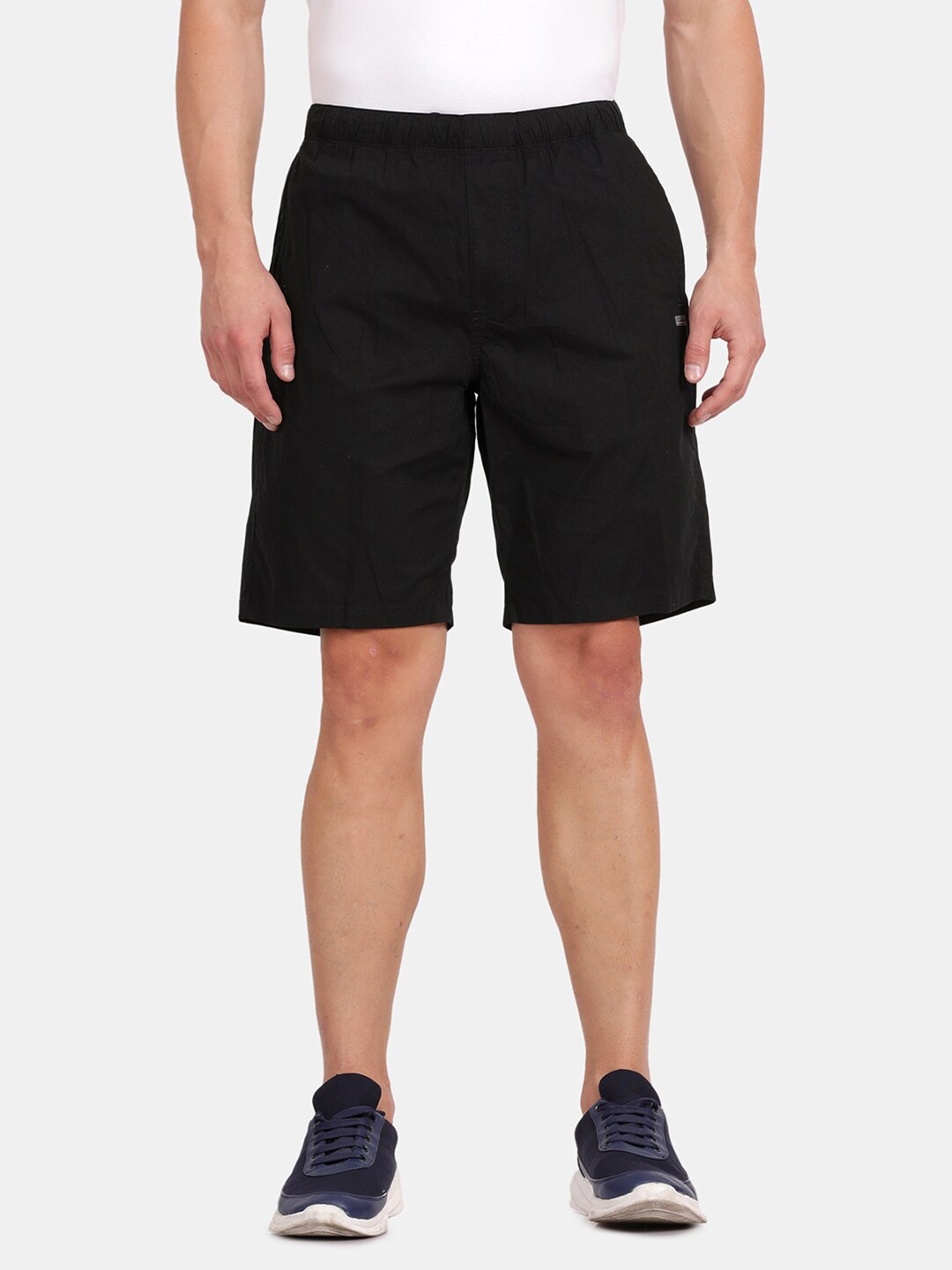 

t-base Men Mid-Rise Pure Cotton Lounge Shorts, Black