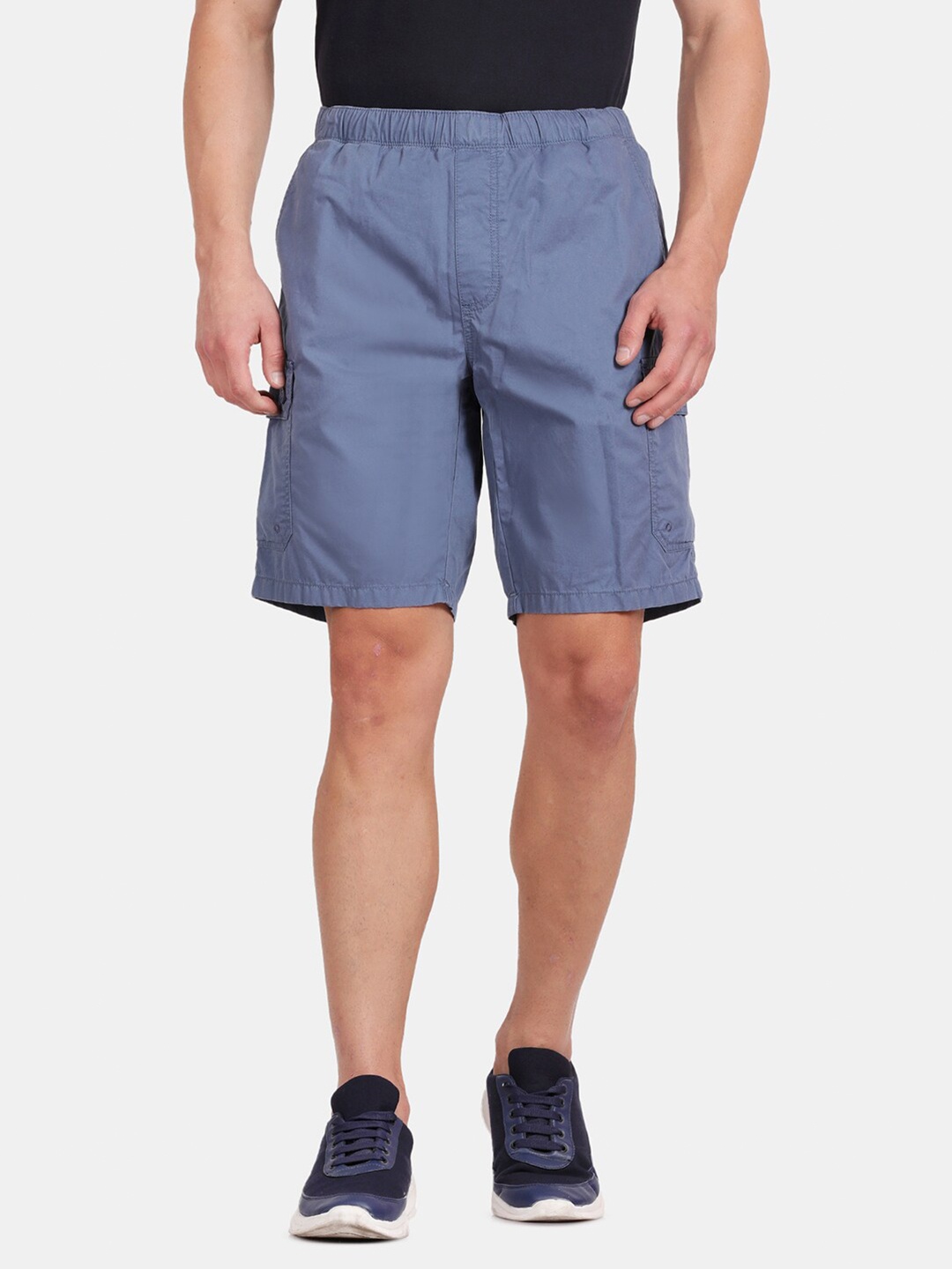 

t-base Men Mid-Rise Pure Cotton Cargo Shorts, Blue