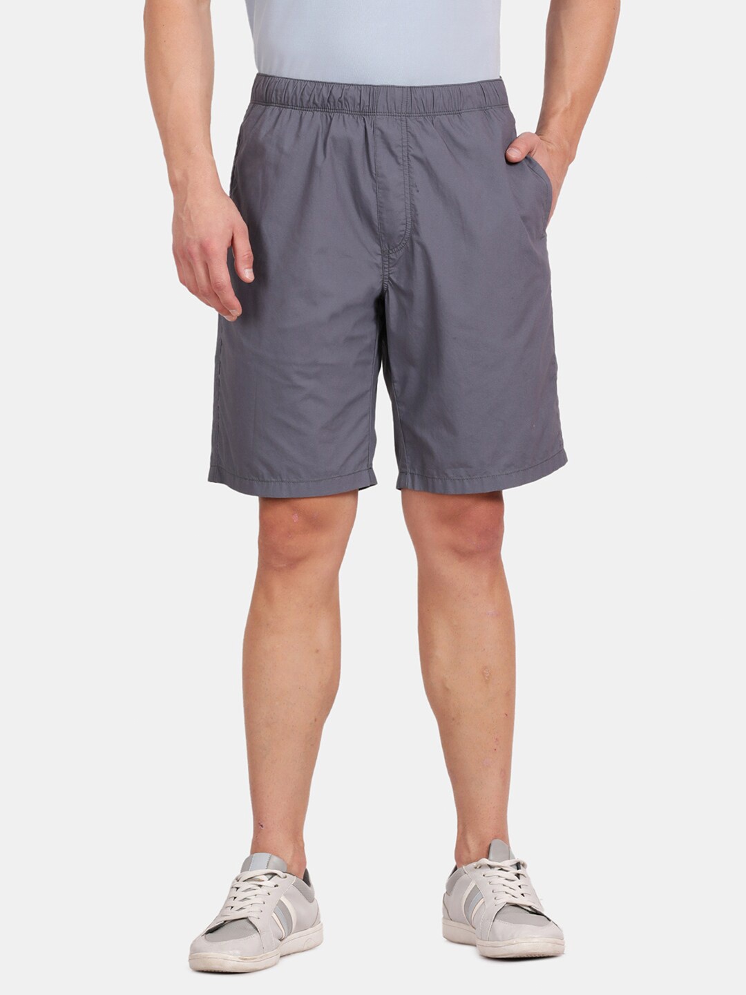 

t-base Men Mid Rise Pure Cotton Shorts, Blue