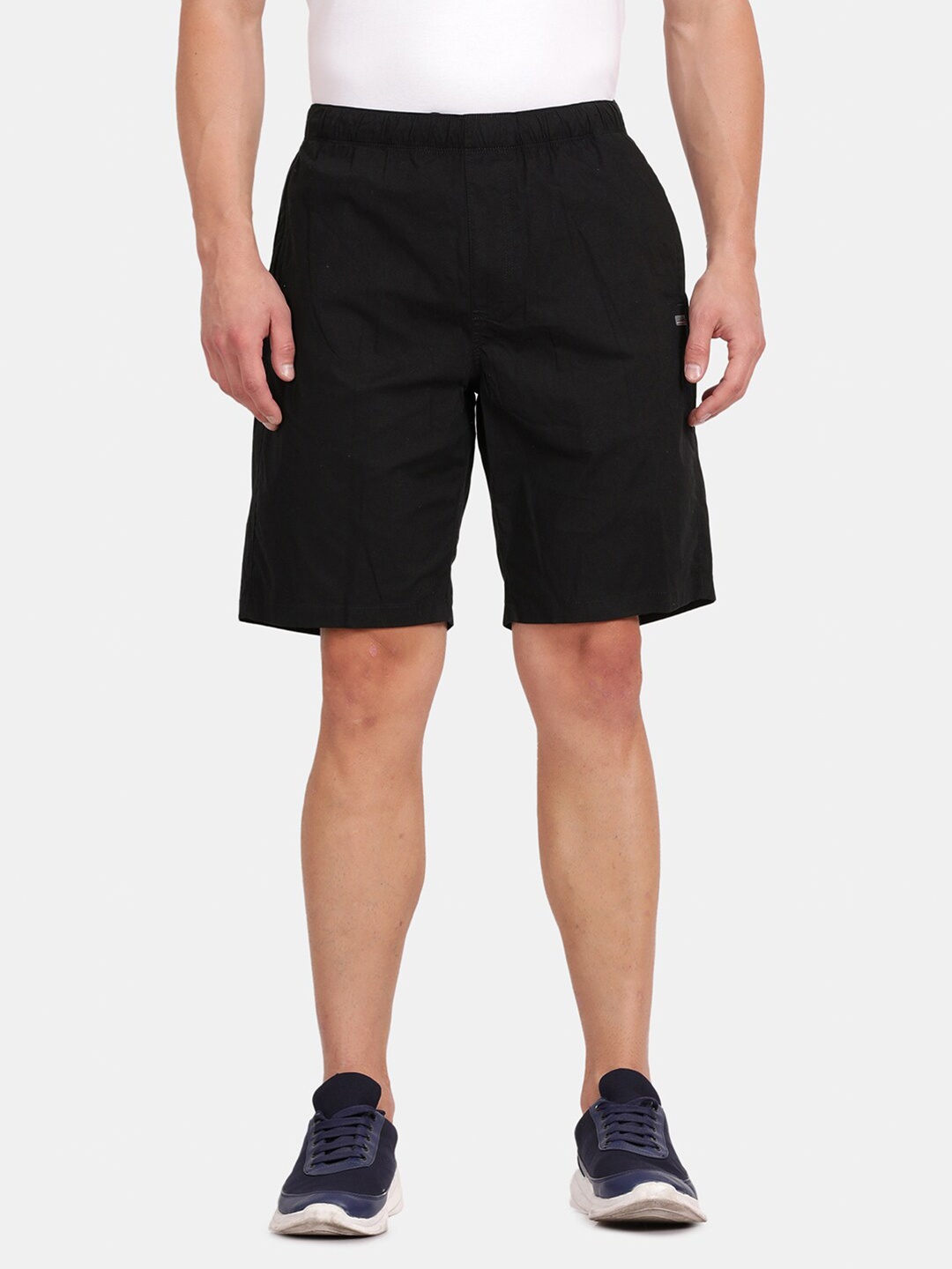 

t-base Men Mid Rise Pure Cotton Shorts, Black
