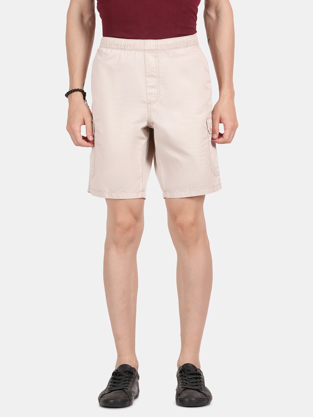 

t-base Men Mid Rise Pure Cotton Shorts, Cream