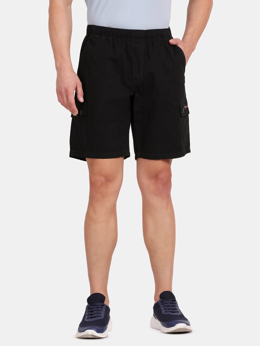 

t-base Men Mid Rise Pure Cotton Shorts, Black