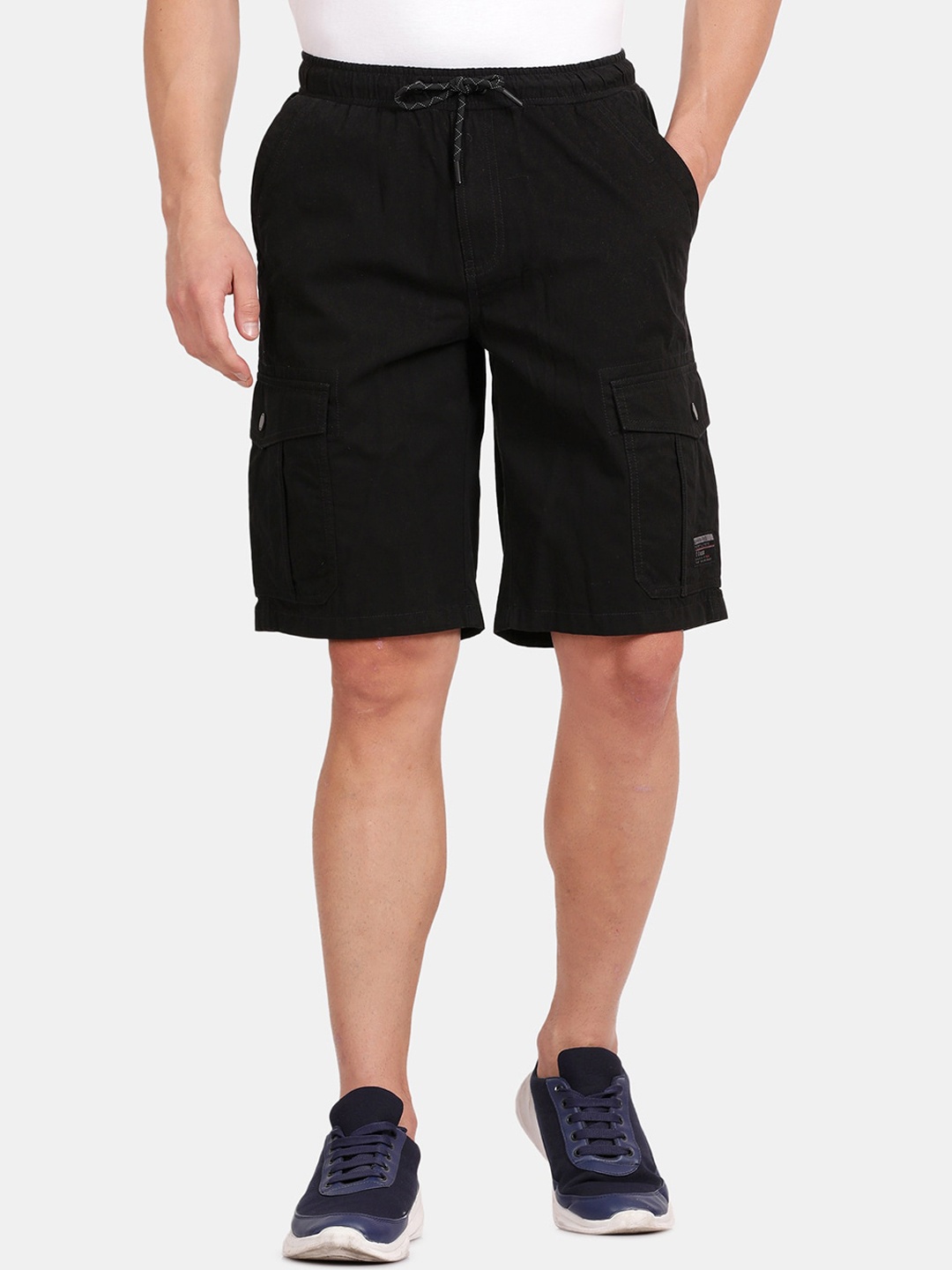 

t-base Men Pure Cotton Cargo Shorts, Black